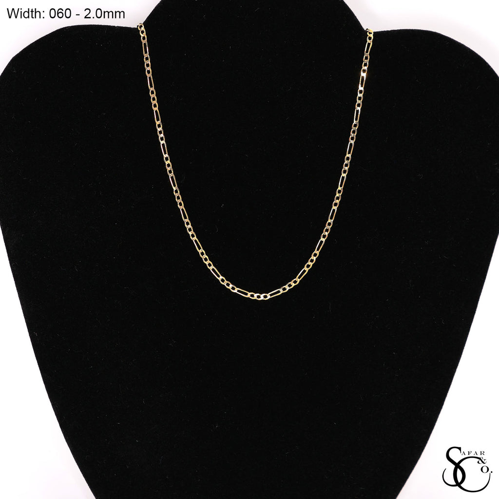 925 Sterling Silver 060 Yellow Gold Plated Flat Figaro Chain