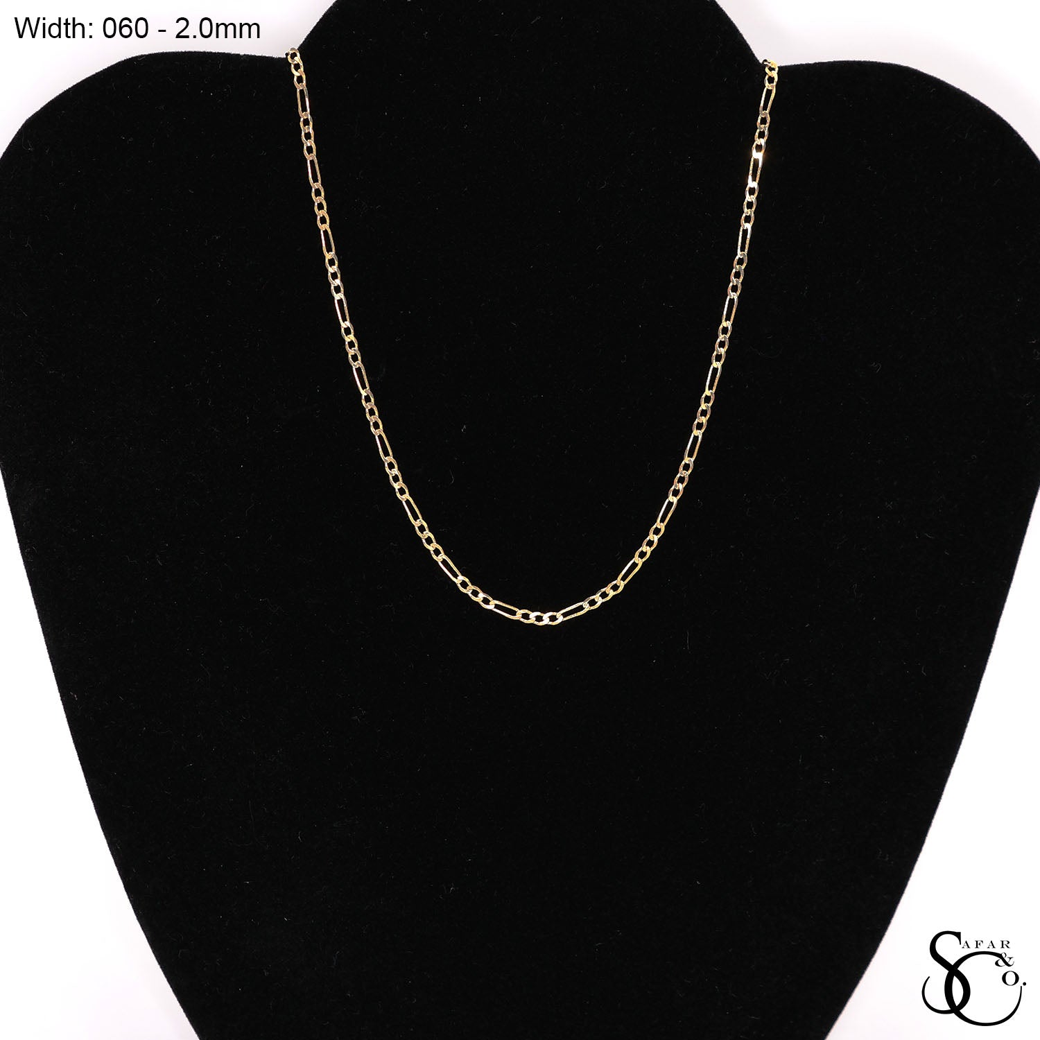 925 Sterling Silver 060 Yellow Gold Plated Flat Figaro Chain