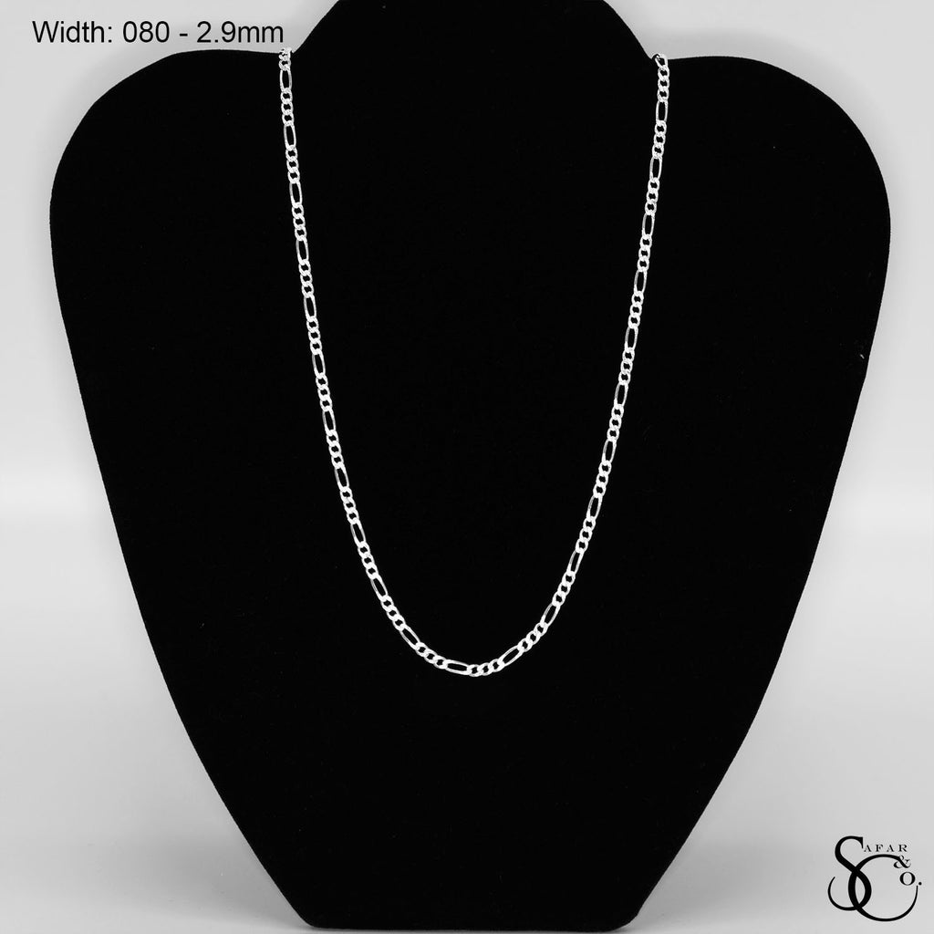 925 Sterling Silver 080 Pave Flat Figaro Chain