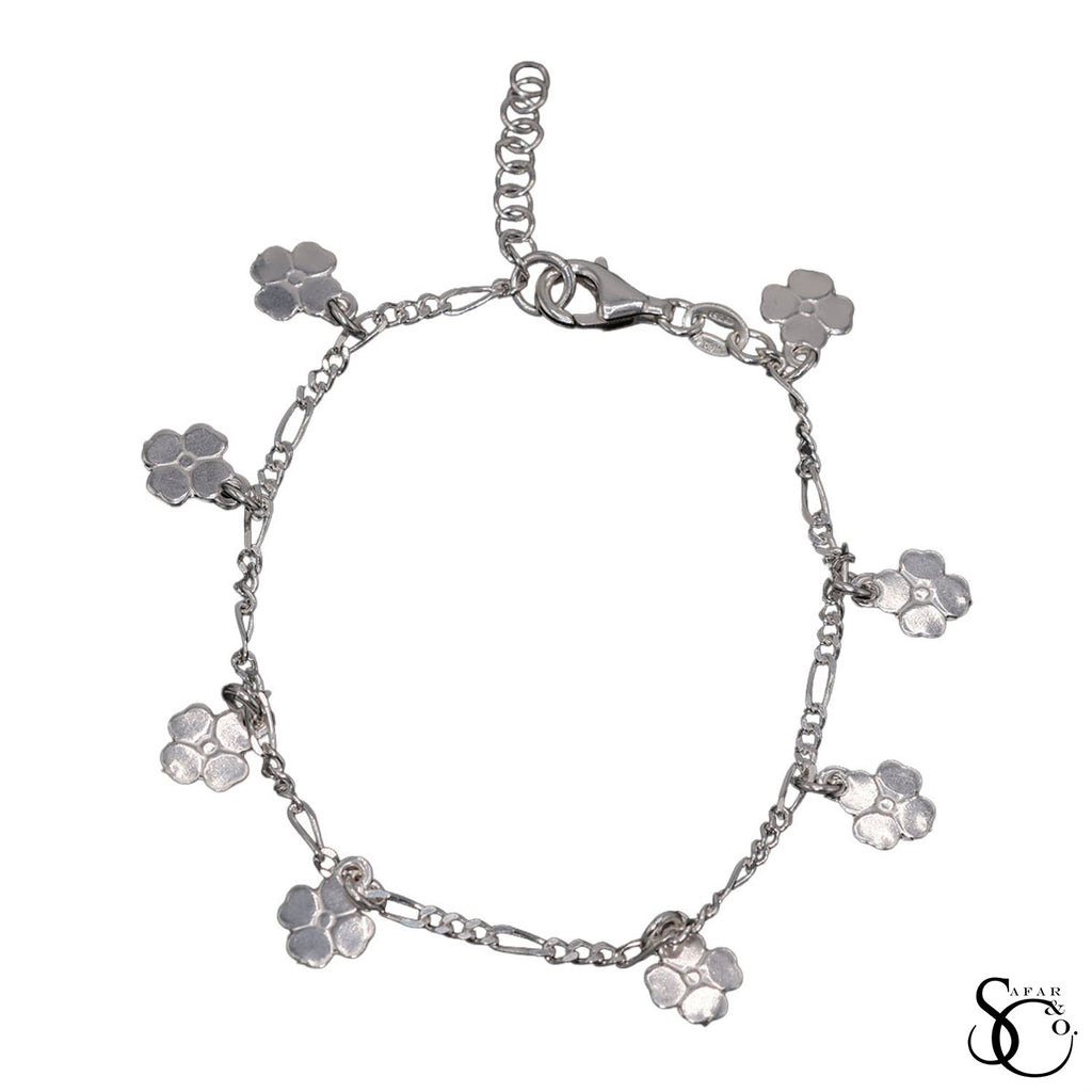 925 Sterling Silver Fancy Lucky Clover Bracelet
