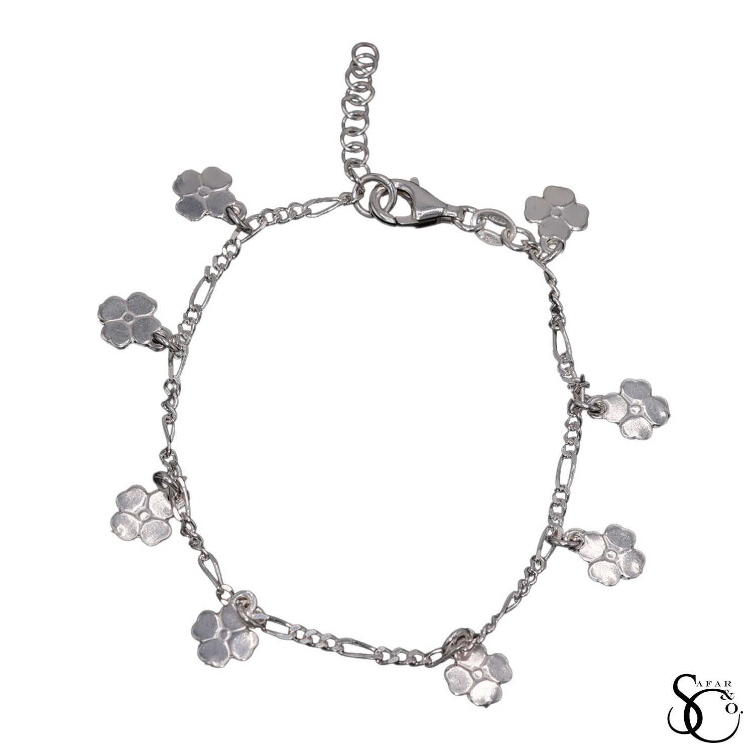 925 Sterling Silver Fancy Lucky Clover Bracelet