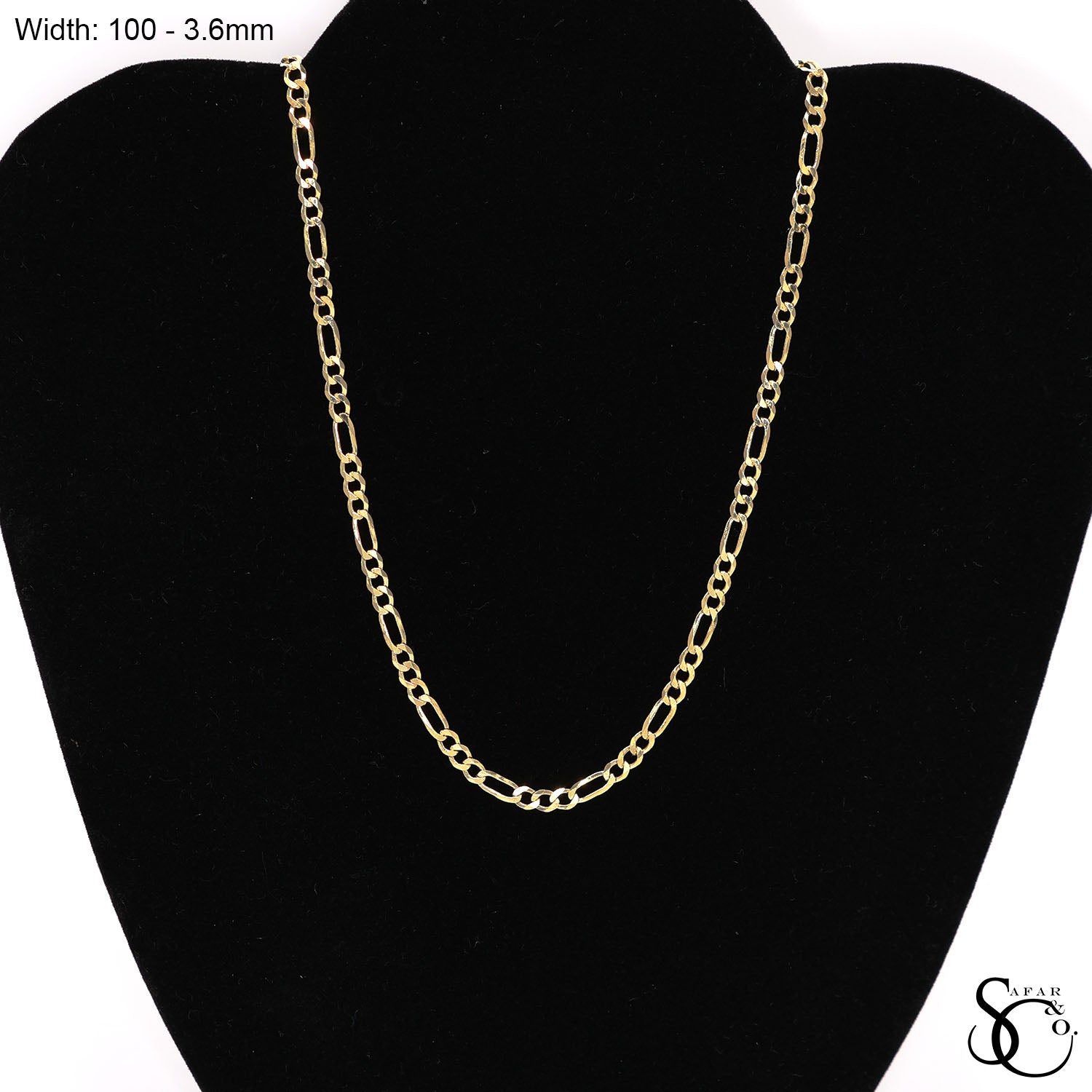 925 Sterling Silver 100 Yellow Gold Plated Flat Figaro Chain