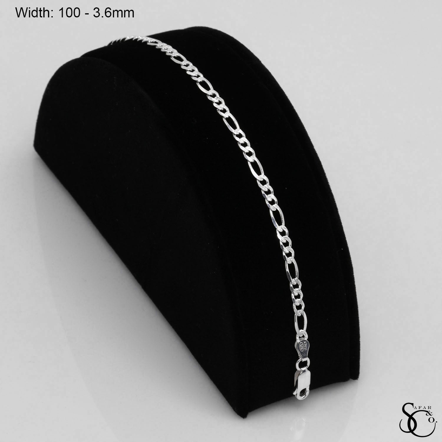 925 Sterling Silver 100 Pave Flat Figaro Bracelet