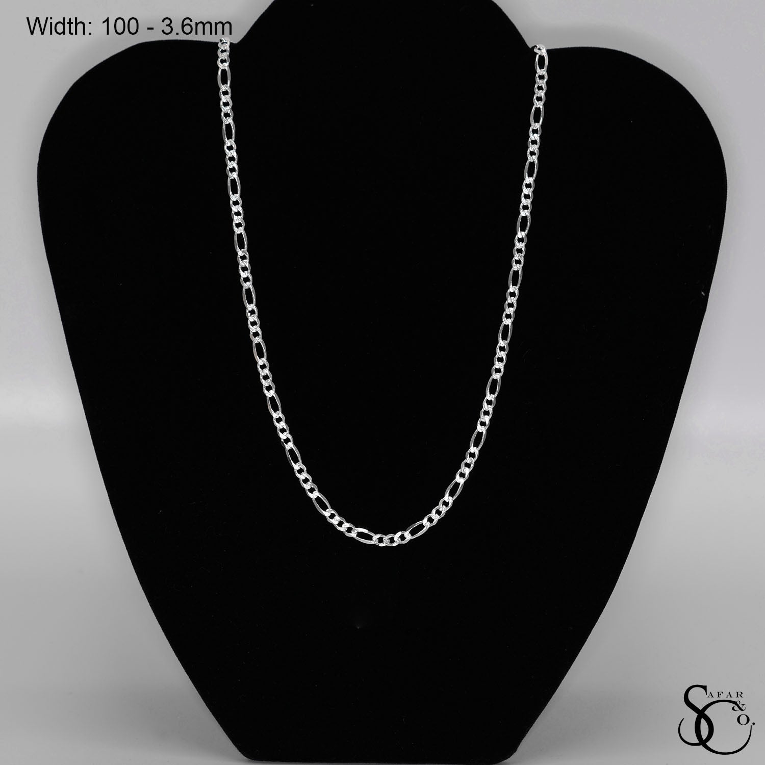 925 Sterling Silver 100 Pave Flat Figaro Chain