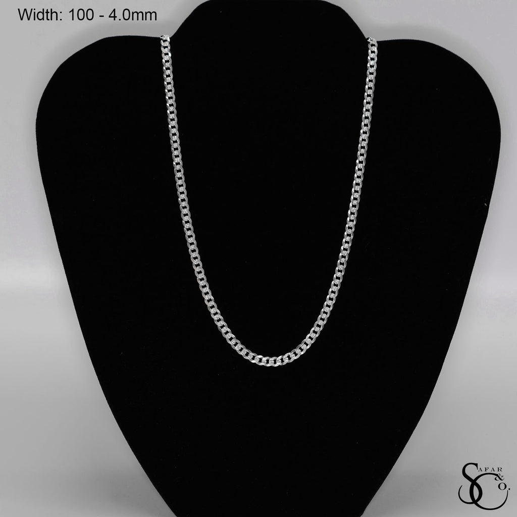 925 Sterling Silver 100 Pave Flat Curb Chain