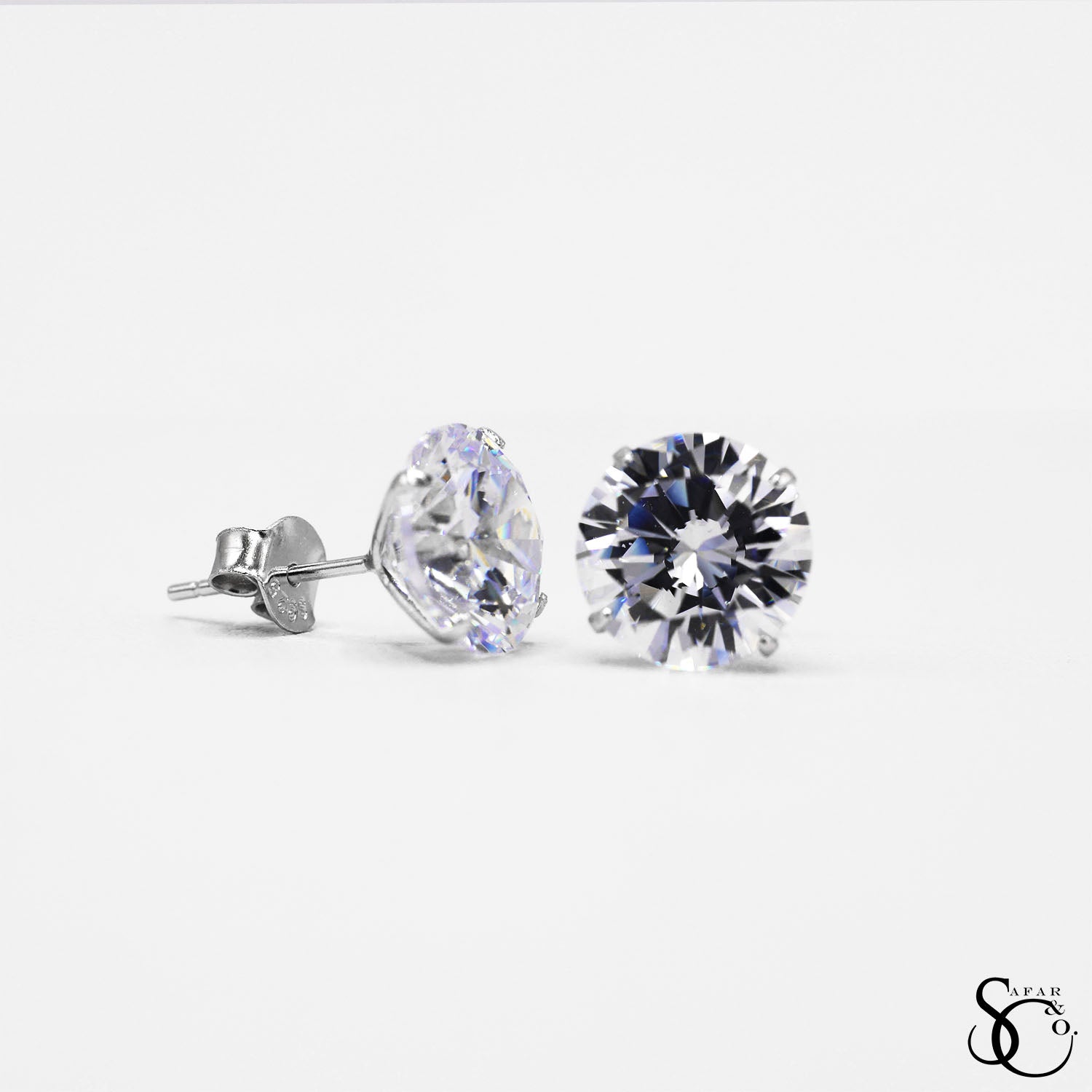 925 Sterling Silver Solitaire Round Stud Earrings