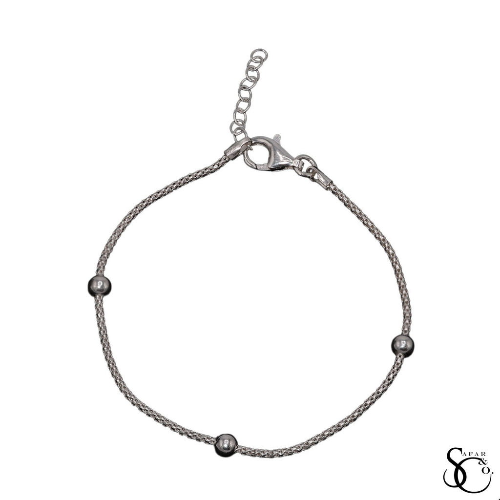 925 Sterling Silver Fancy Ball Beaded Bracelet