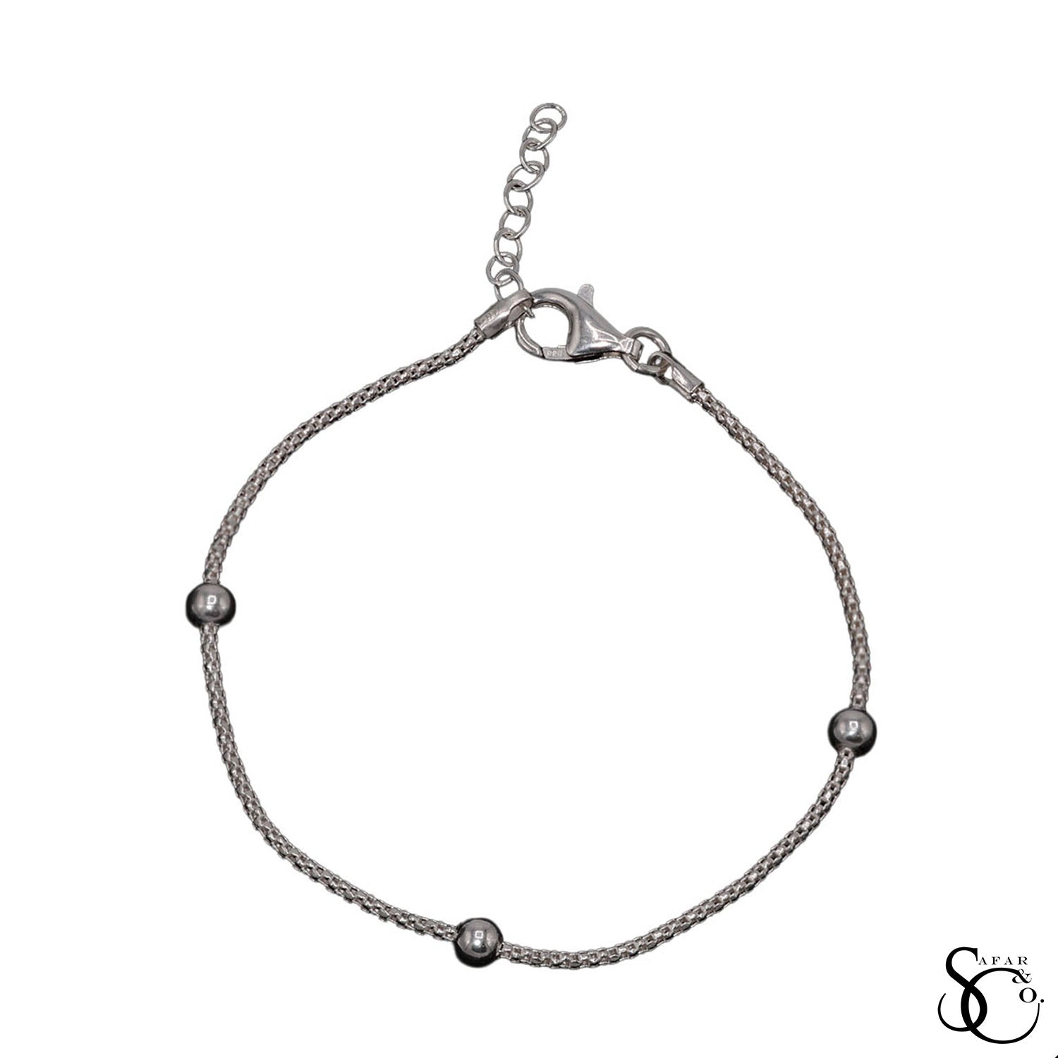 925 Sterling Silver Fancy Ball Beaded Bracelet