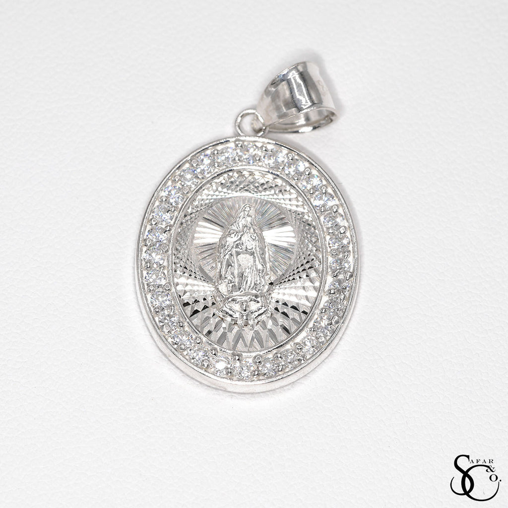925 Sterling Silver Oval Our Lady of Guadalupe Virgin Mary Charm Pendant