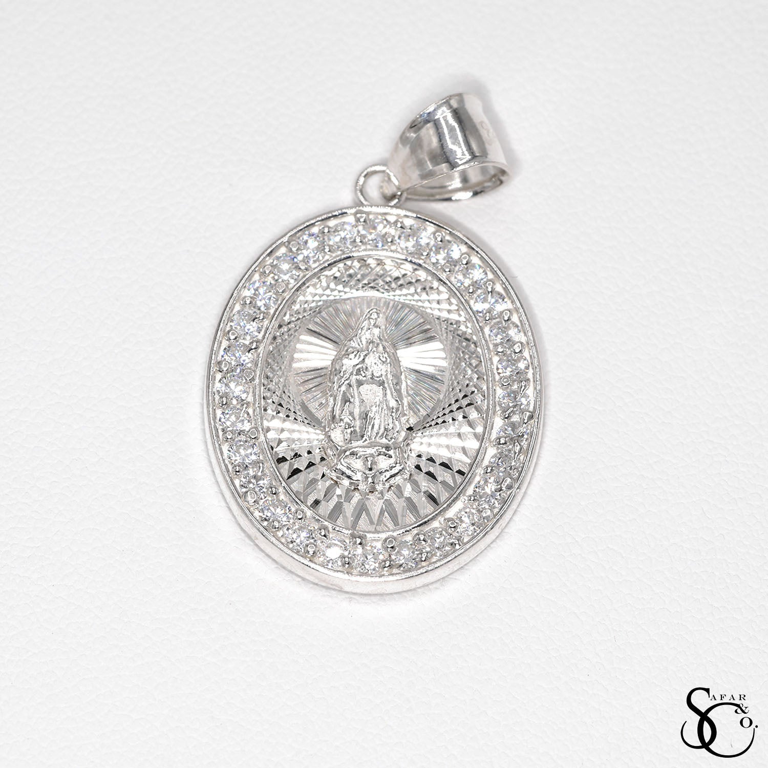 925 Sterling Silver Oval Our Lady of Guadalupe Virgin Mary Charm Pendant