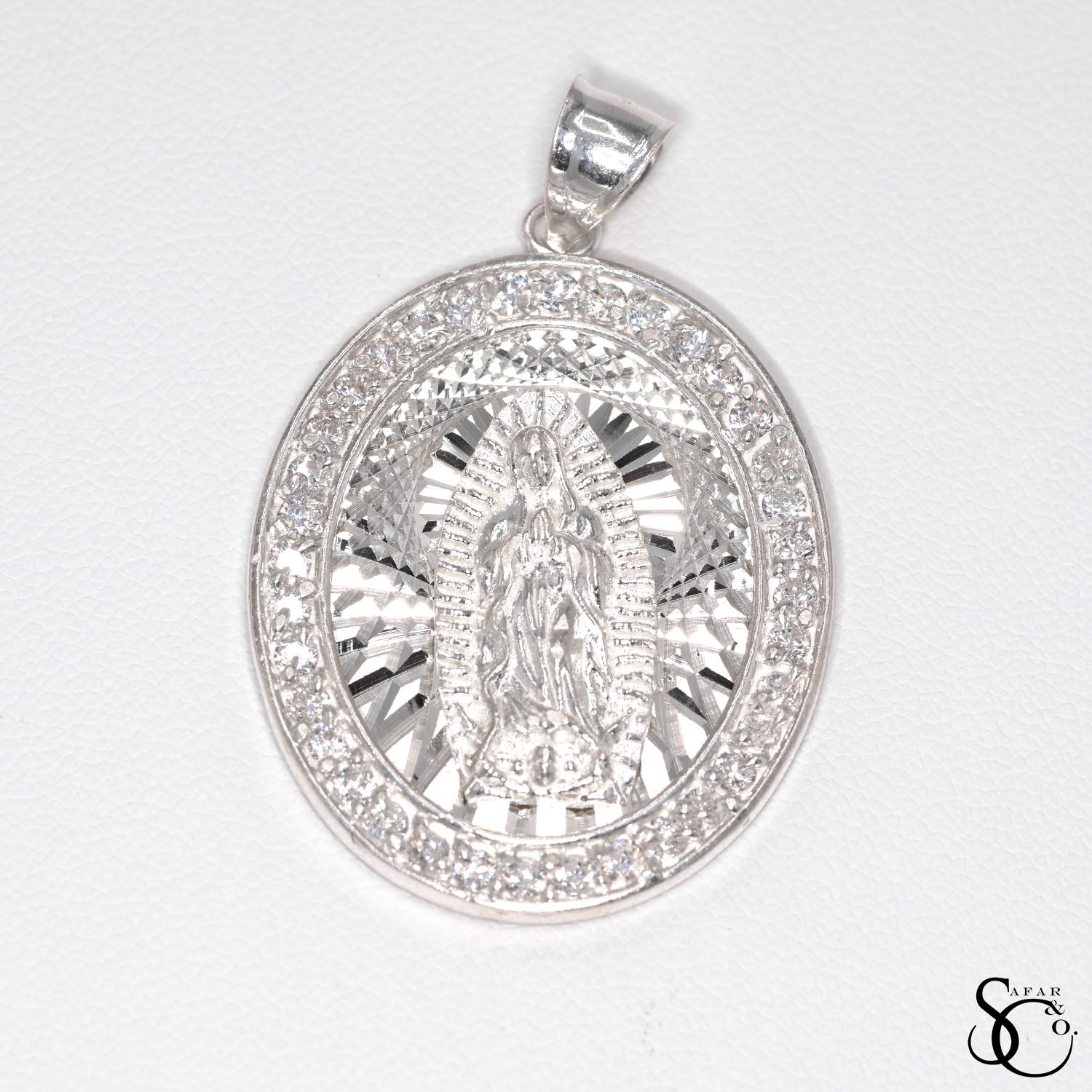 925 Sterling Silver Oval Our Lady of Guadalupe Virgin Mary Charm Pendant