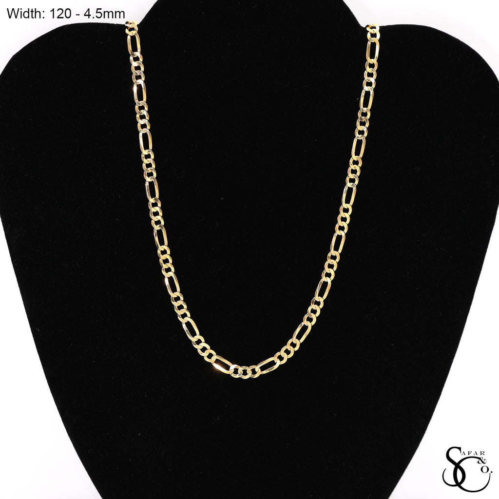 925 Sterling Silver 120 Yellow Gold Plated Flat Figaro Chain