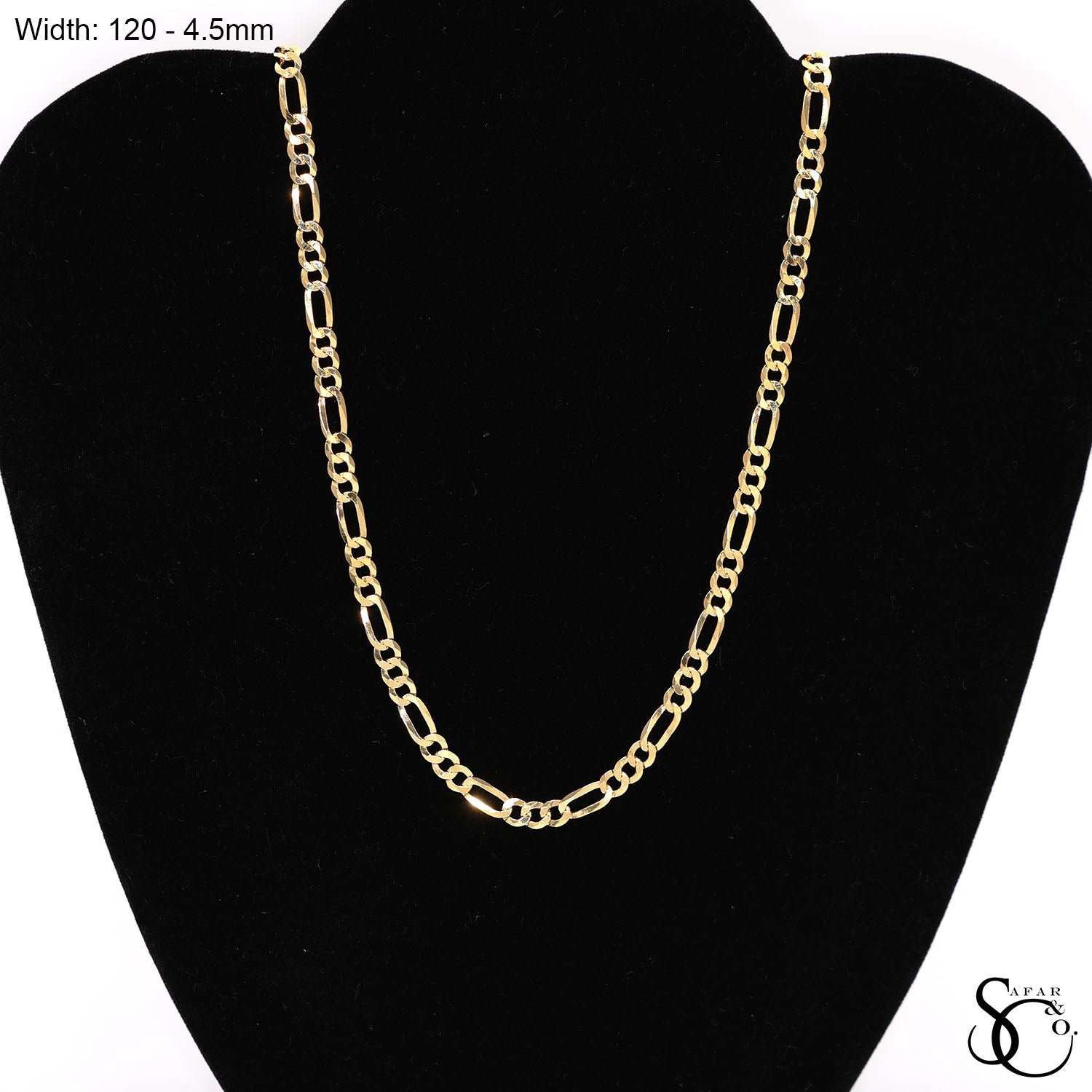 925 Sterling Silver 120 Yellow Gold Plated Flat Figaro Chain