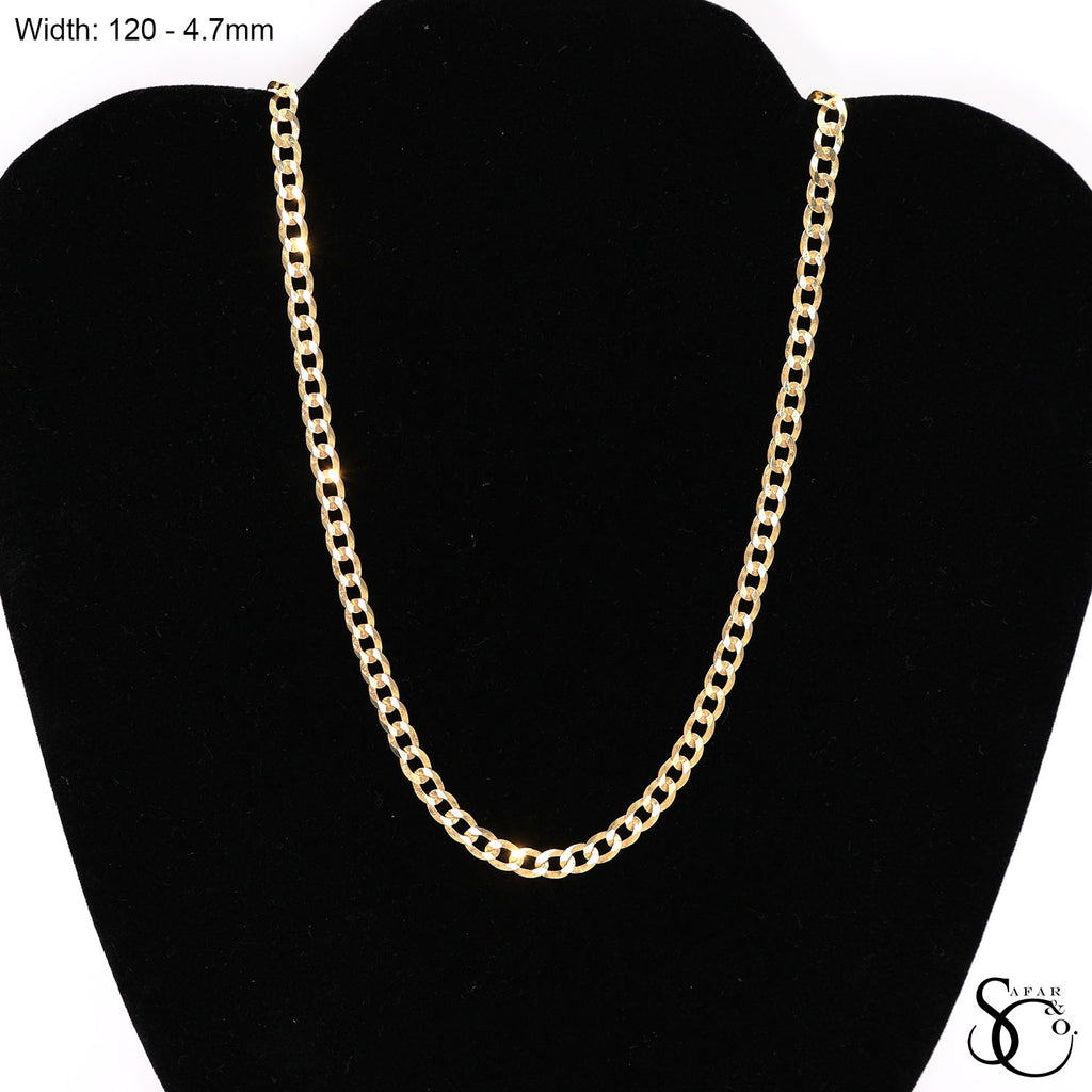 925 Sterling Silver 120 Yellow Gold Plated Flat Curb Chain