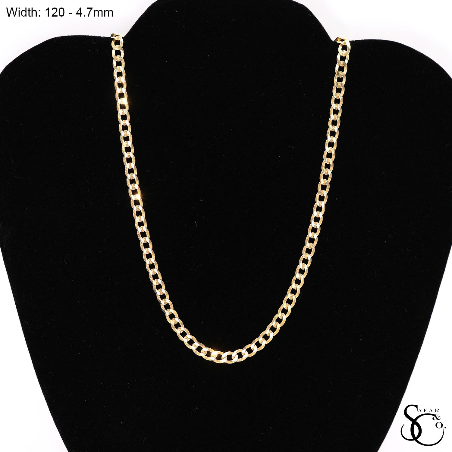 925 Sterling Silver 120 Yellow Gold Plated Flat Curb Chain