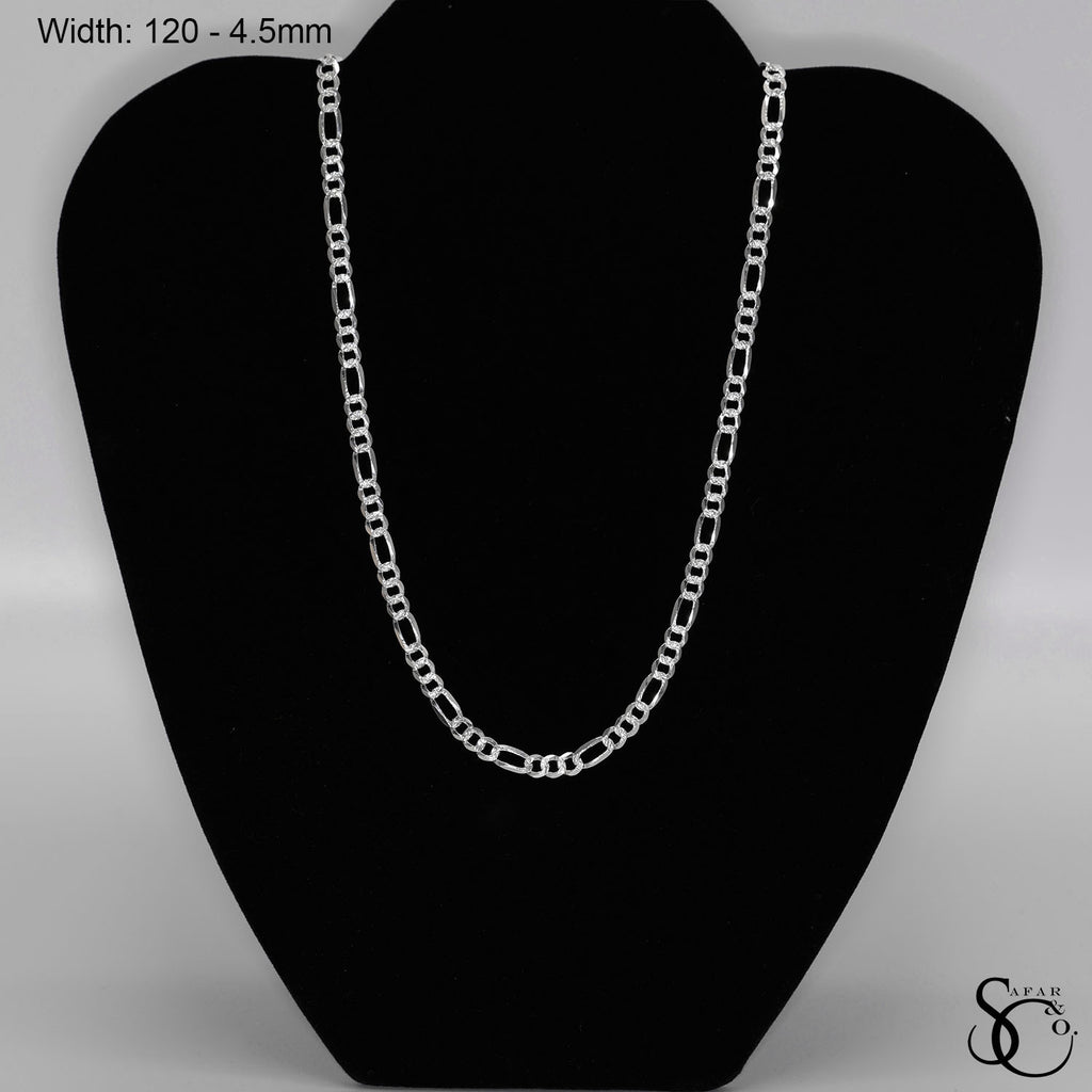 925 Sterling Silver 120 Pave Flat Figaro Chain