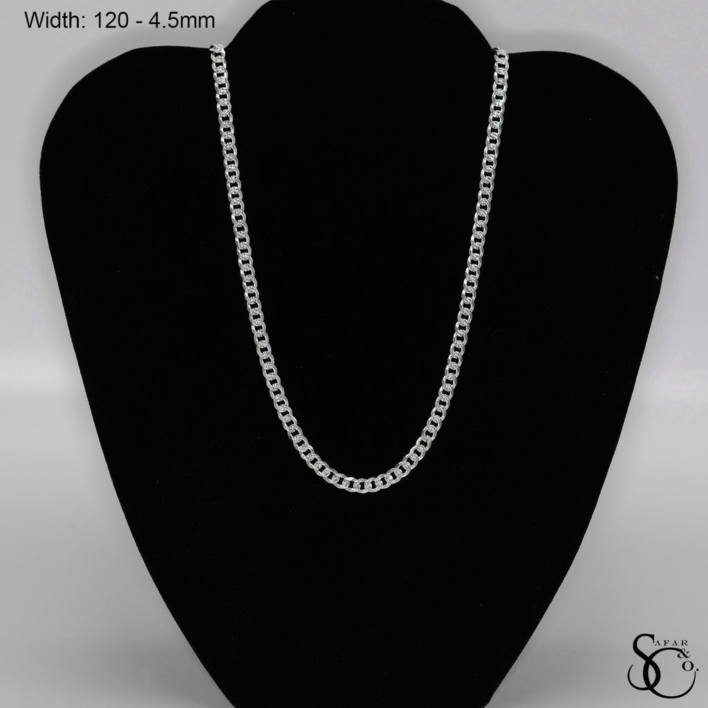 925 Sterling Silver 120 Pave Flat Curb Chain