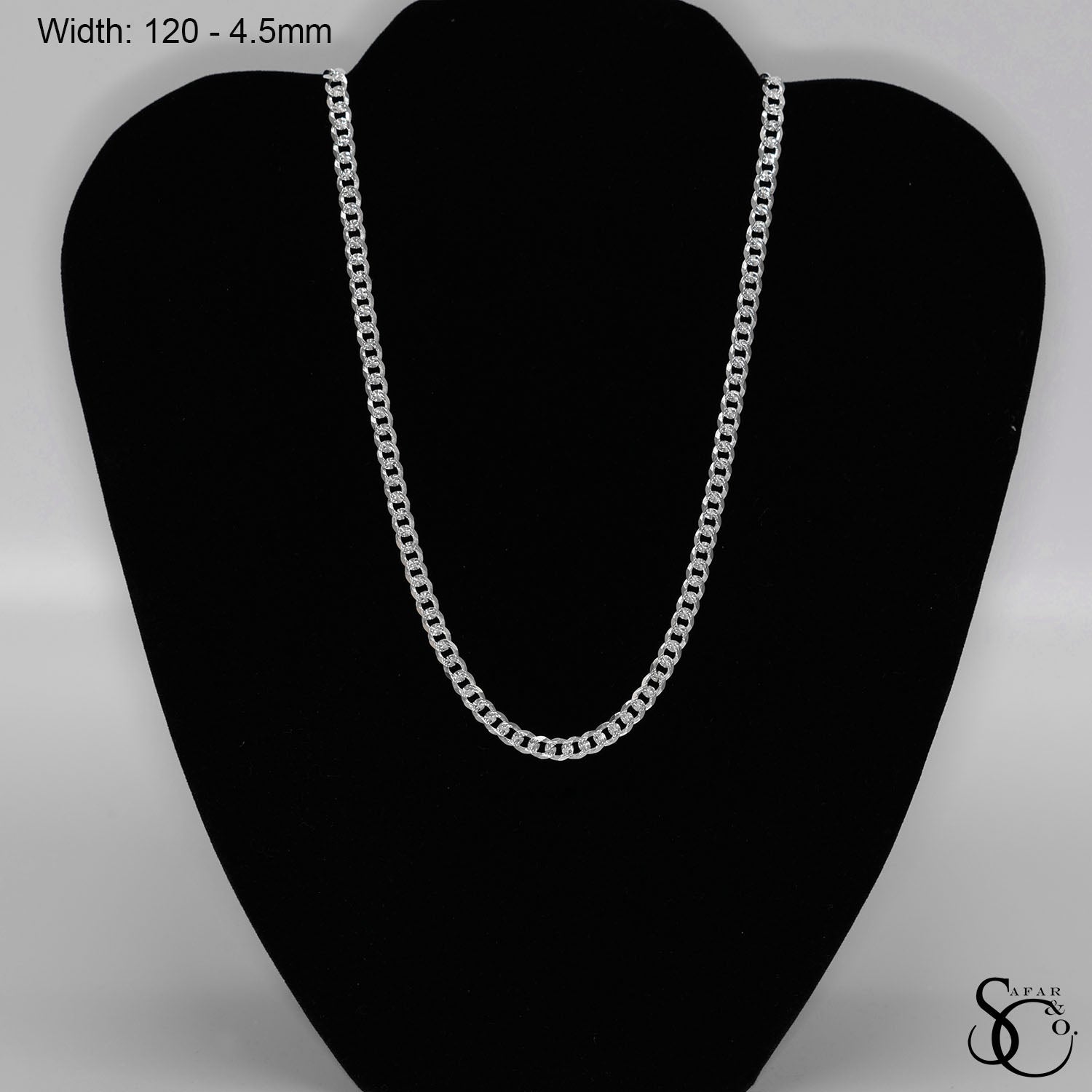 925 Sterling Silver 120 Pave Flat Curb Chain