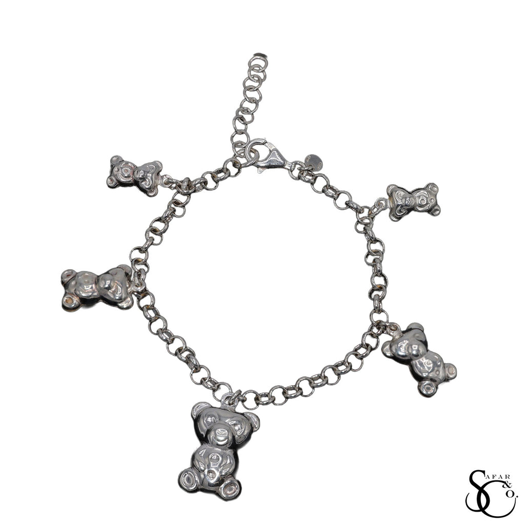 925 Sterling Silver Fancy Teddy Bear Bracelet