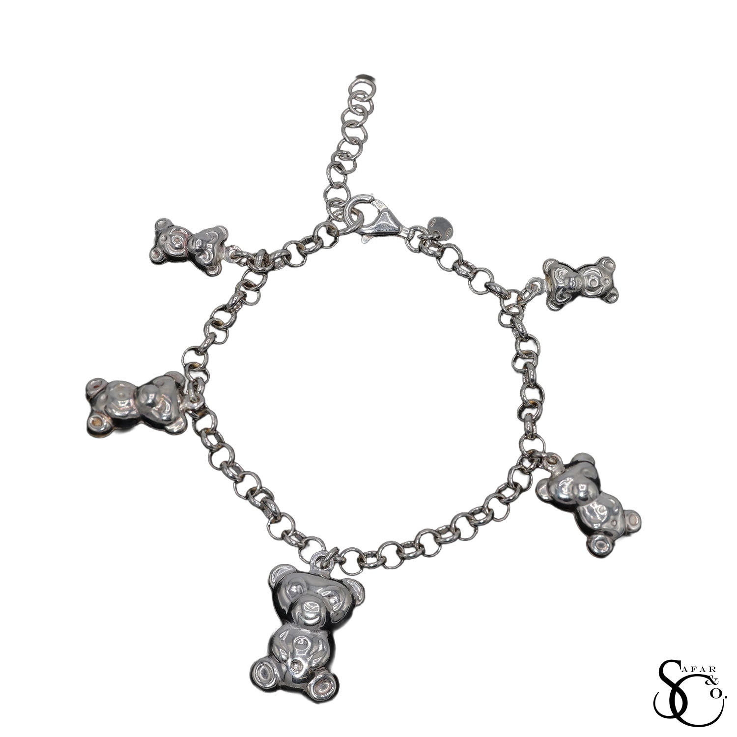 925 Sterling Silver Fancy Teddy Bear Bracelet