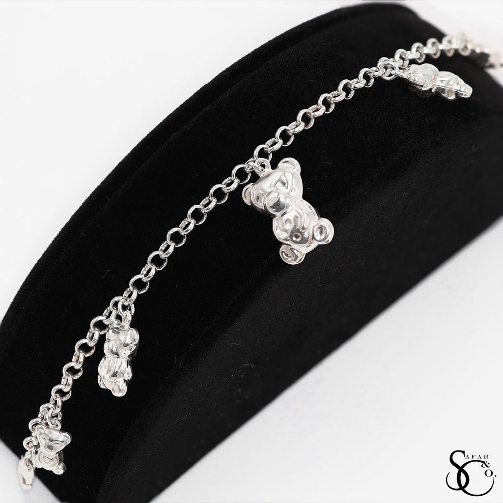 925 Sterling Silver Fancy Teddy Bear Bracelet