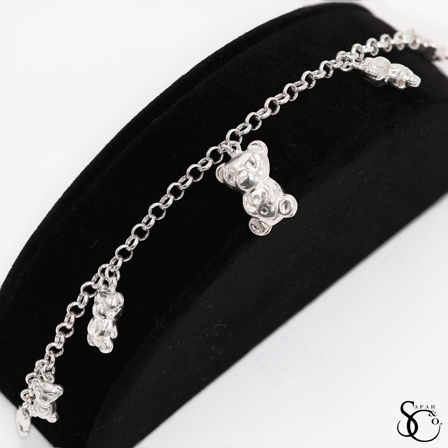 925 Sterling Silver Fancy Teddy Bear Bracelet