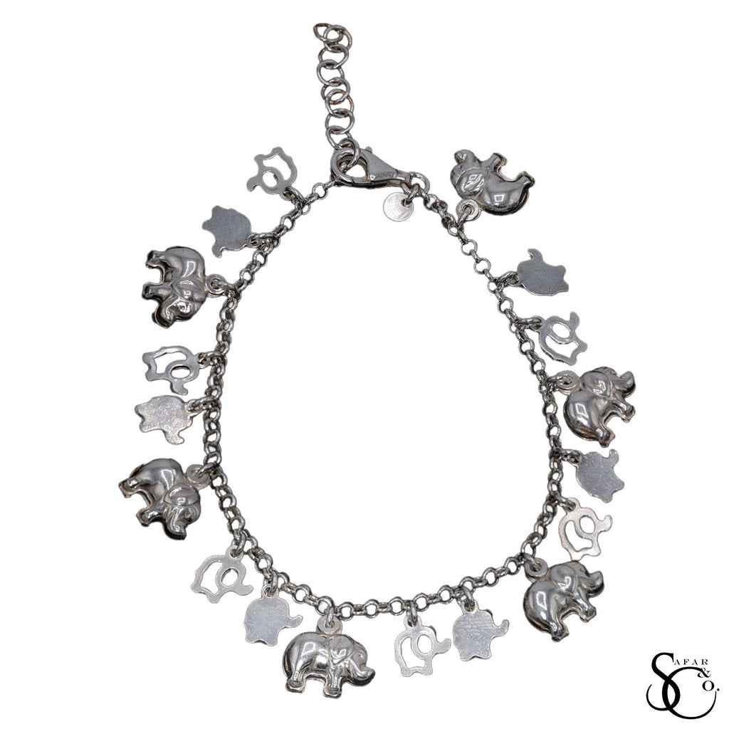 925 Sterling Silver Fancy Lucky Elephant Bracelet