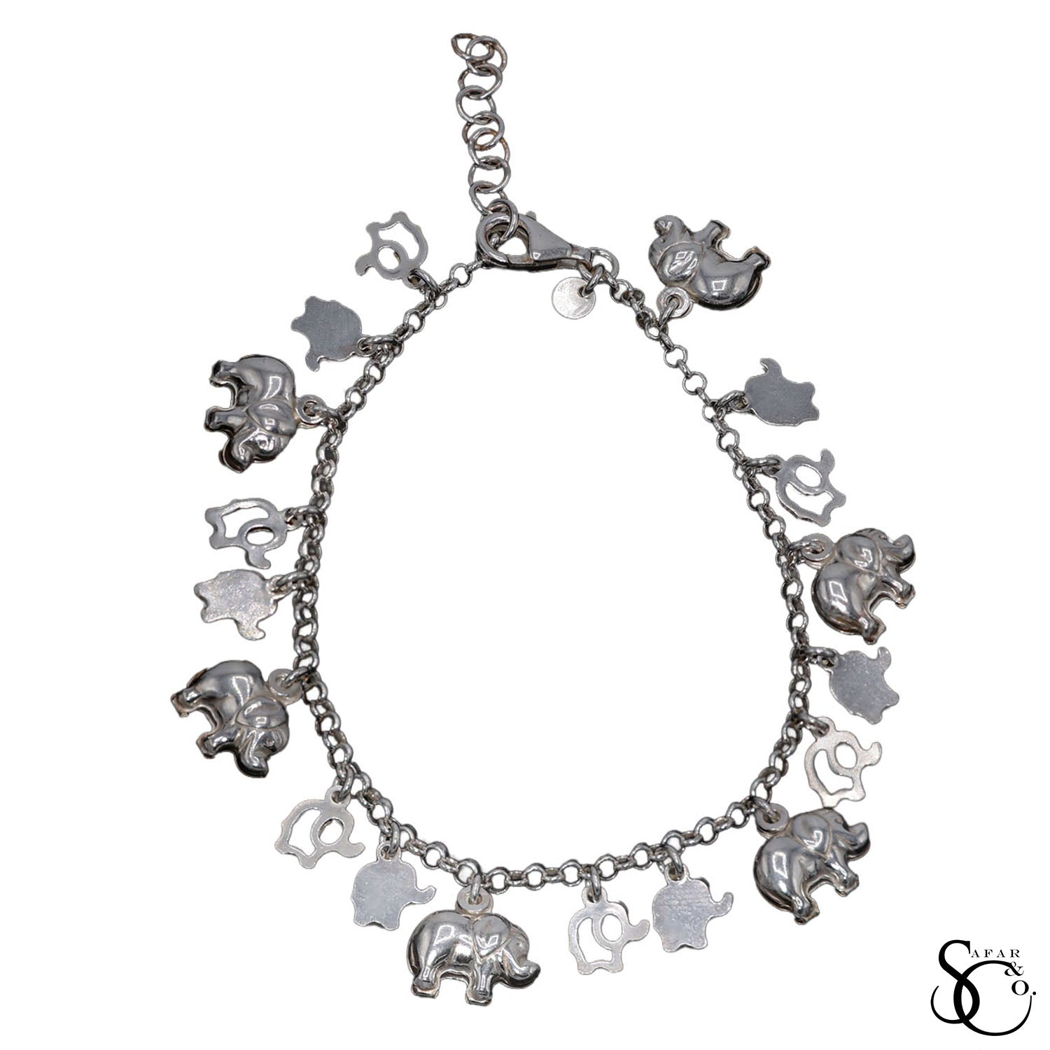 925 Sterling Silver Fancy Lucky Elephant Bracelet