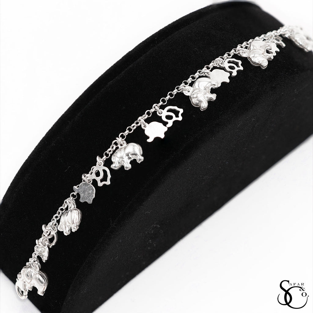 925 Sterling Silver Fancy Lucky Elephant Bracelet