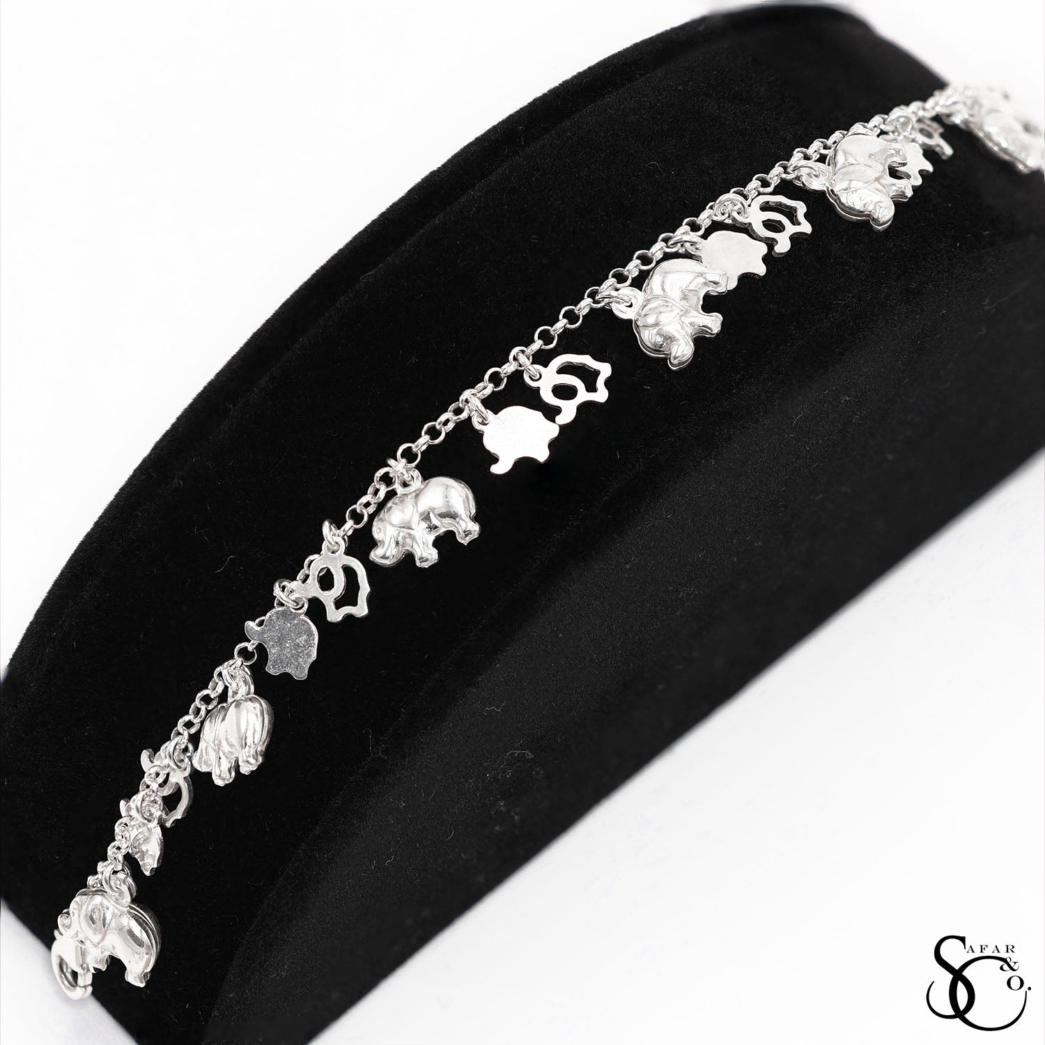 925 Sterling Silver Fancy Lucky Elephant Bracelet