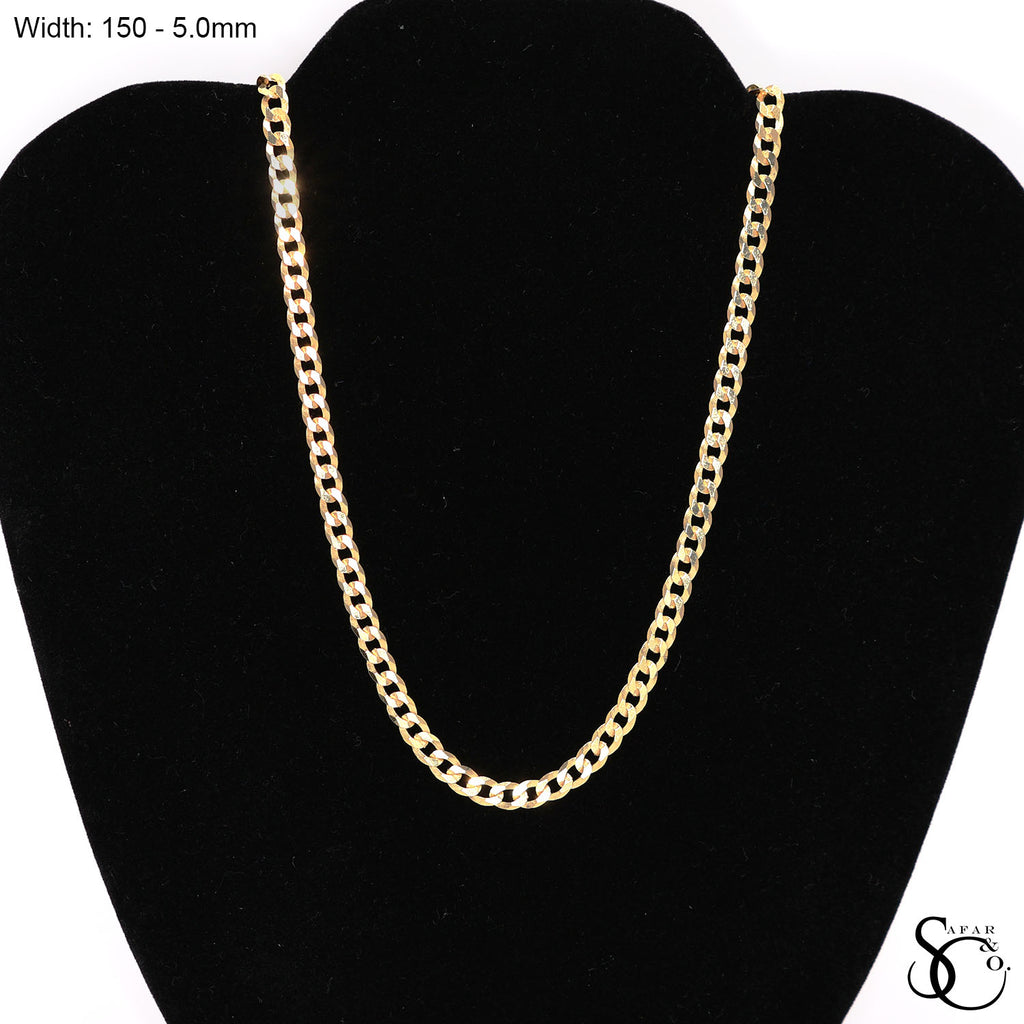 925 Sterling Silver 150 Yellow Gold Plated Flat Curb Chain