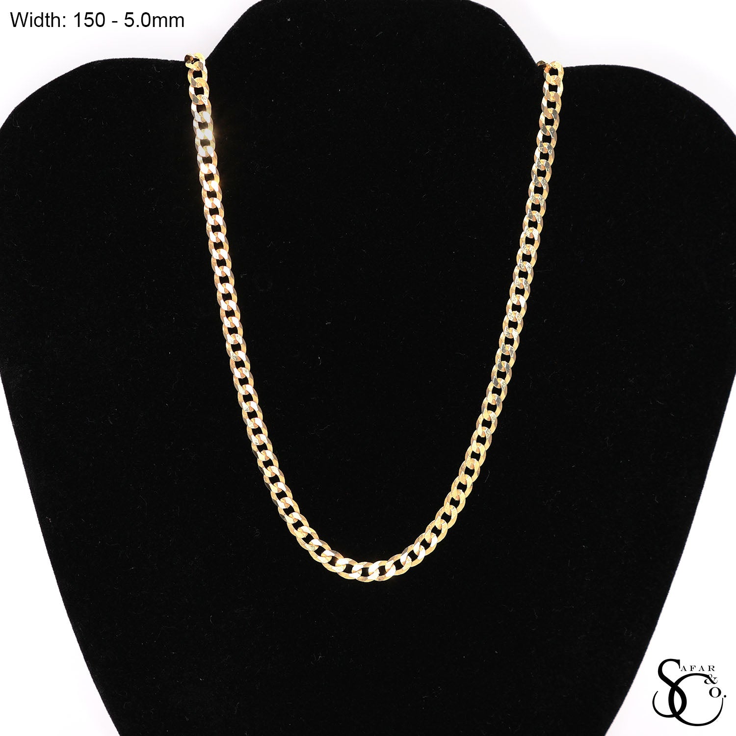 925 Sterling Silver 150 Yellow Gold Plated Flat Curb Chain