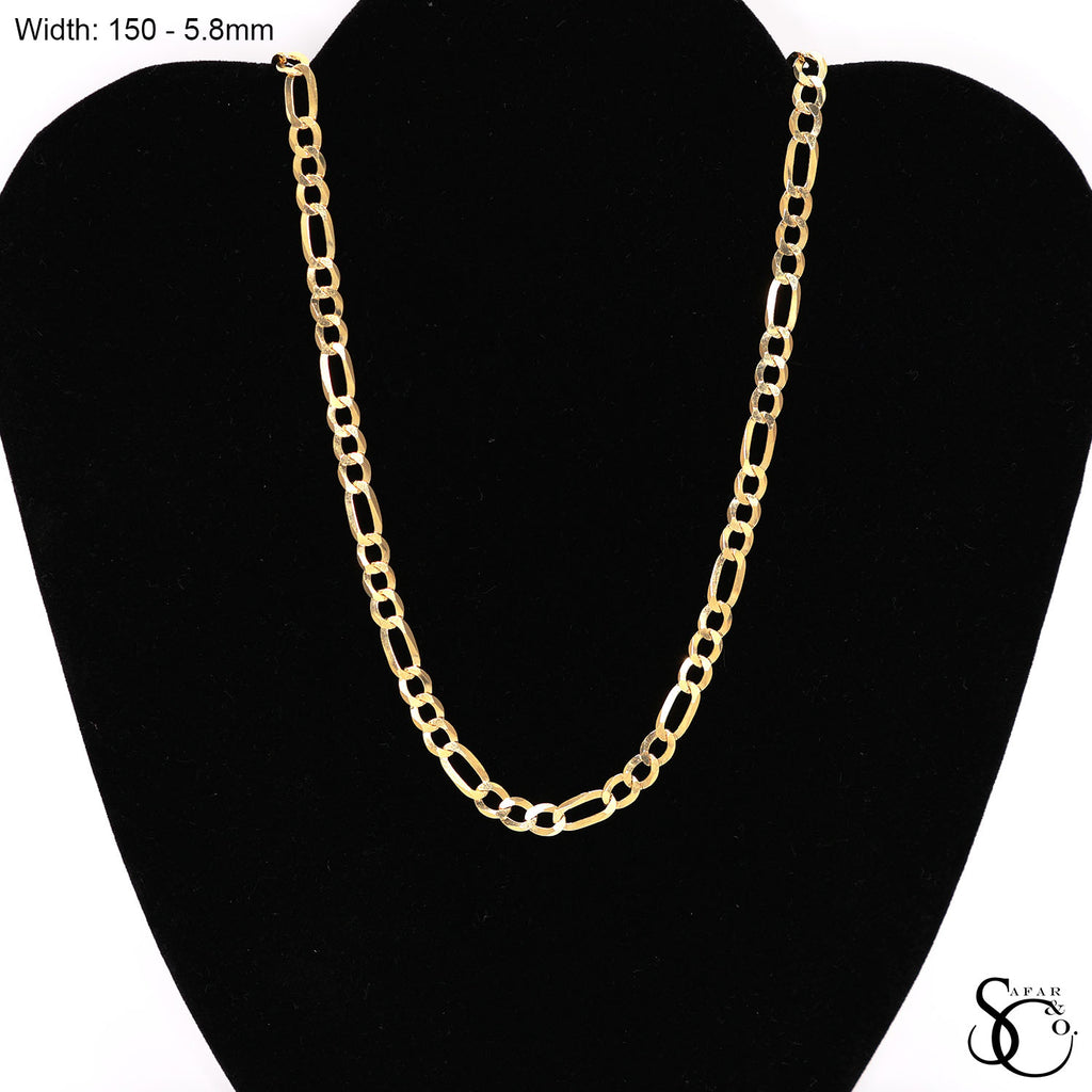 925 Sterling Silver 150 Yellow Gold Plated Flat Figaro Chain