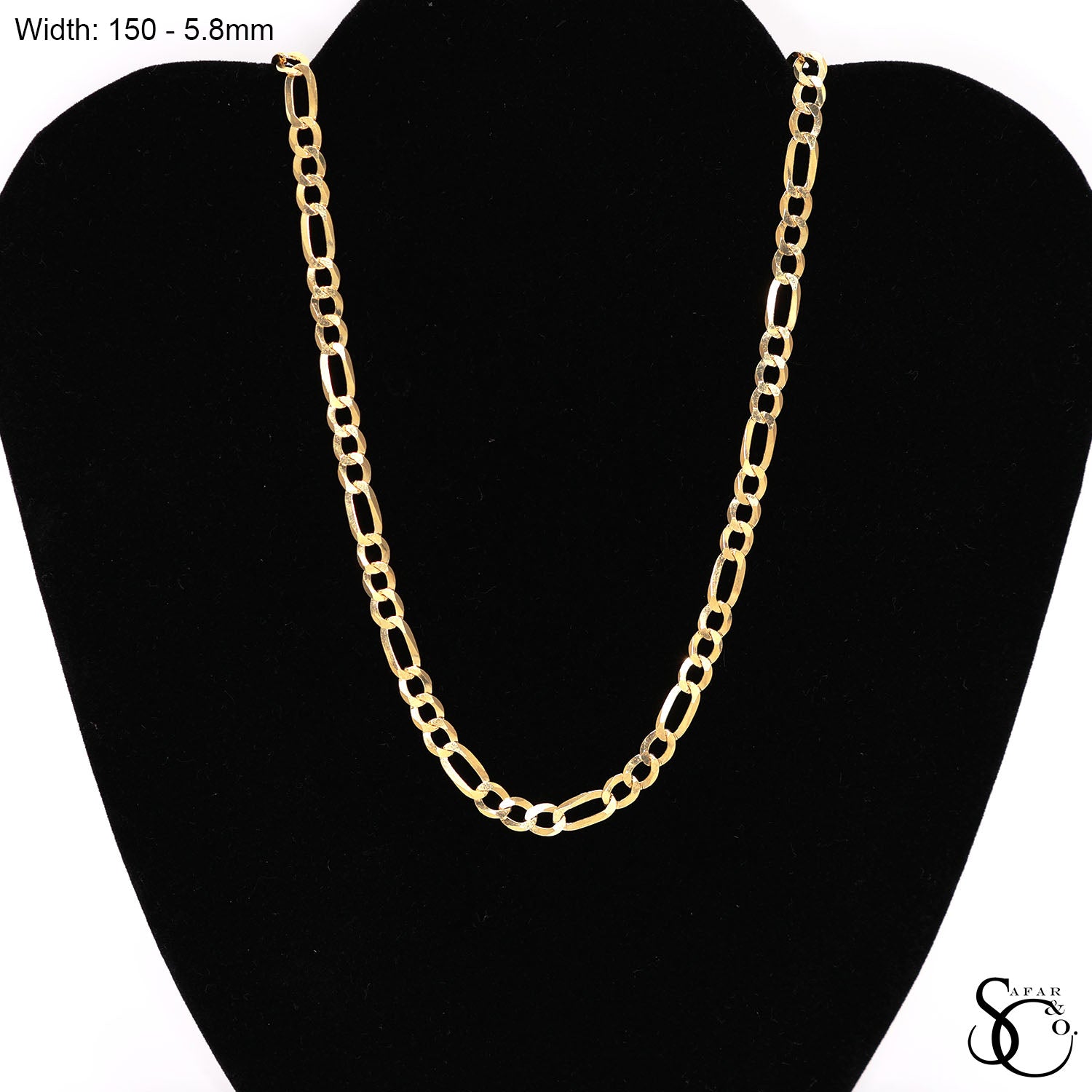 925 Sterling Silver 150 Yellow Gold Plated Flat Figaro Chain