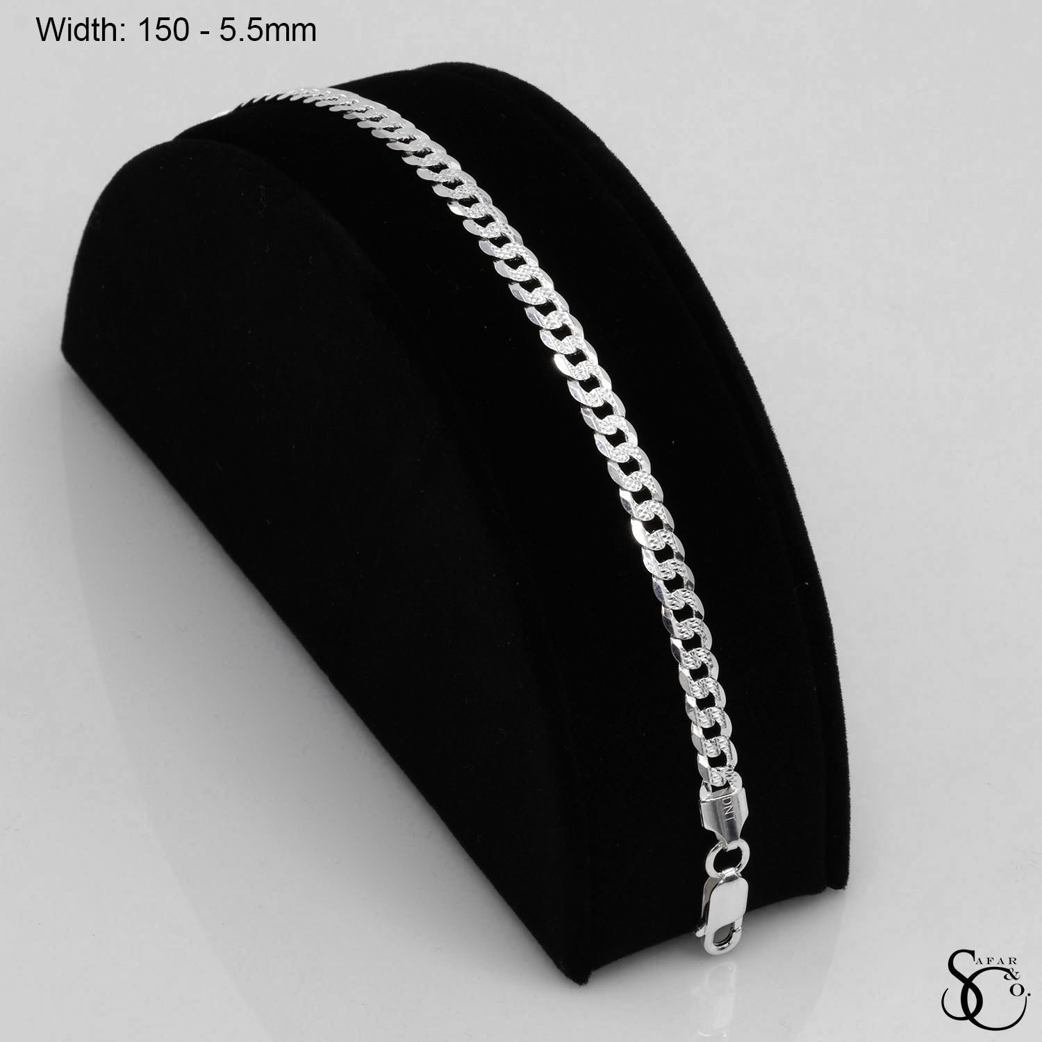 925 Sterling Silver 150 Pave Flat Curb Bracelet