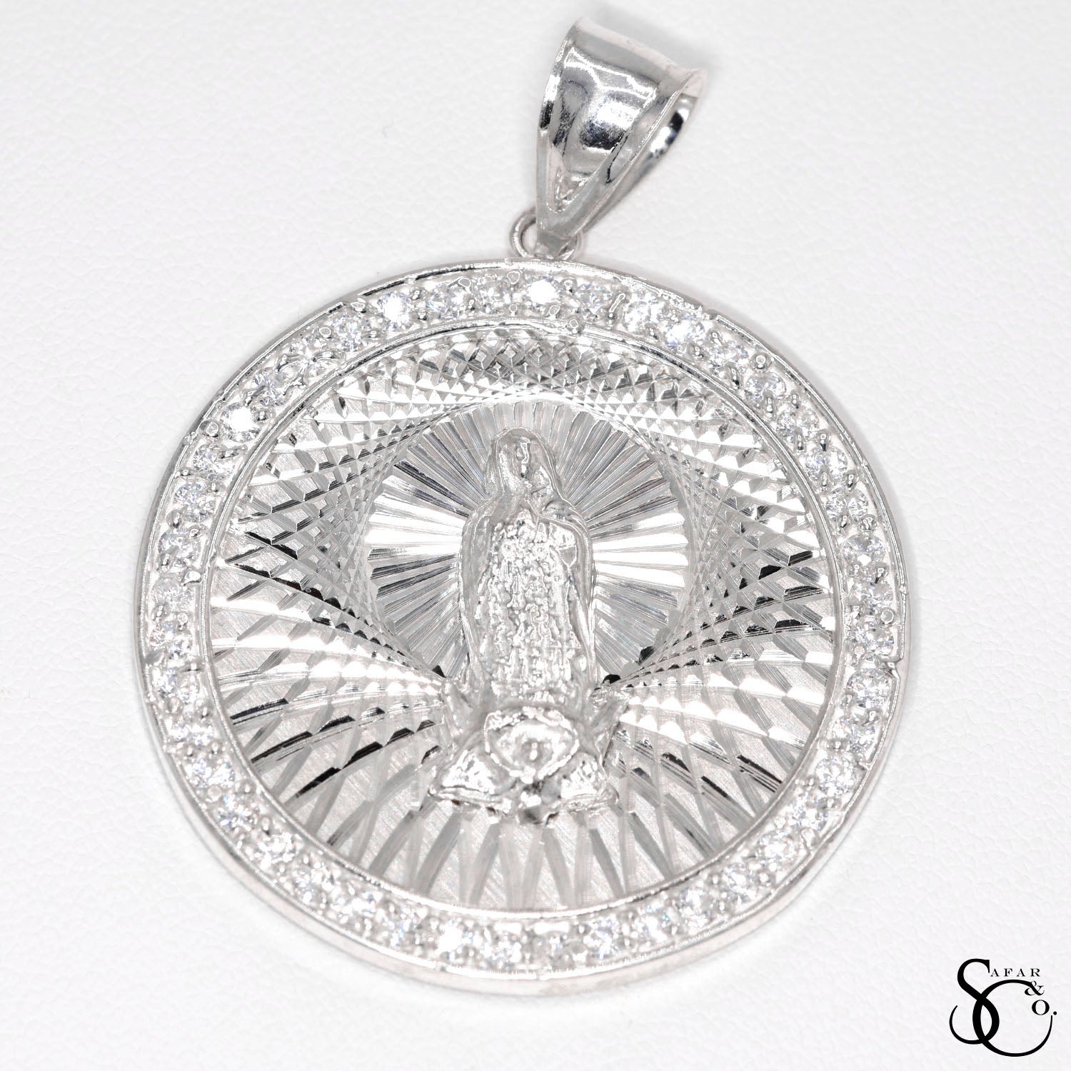 925 Sterling Silver Round Our Lady of Guadalupe Virgin Mary Charm Pendant