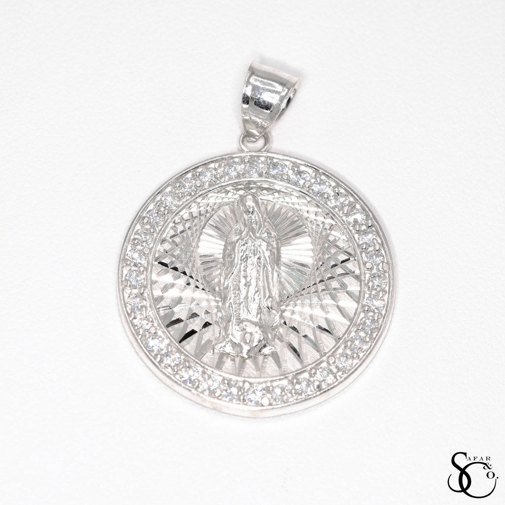 925 Sterling Silver Round Our Lady of Guadalupe Virgin Mary Charm Pendant