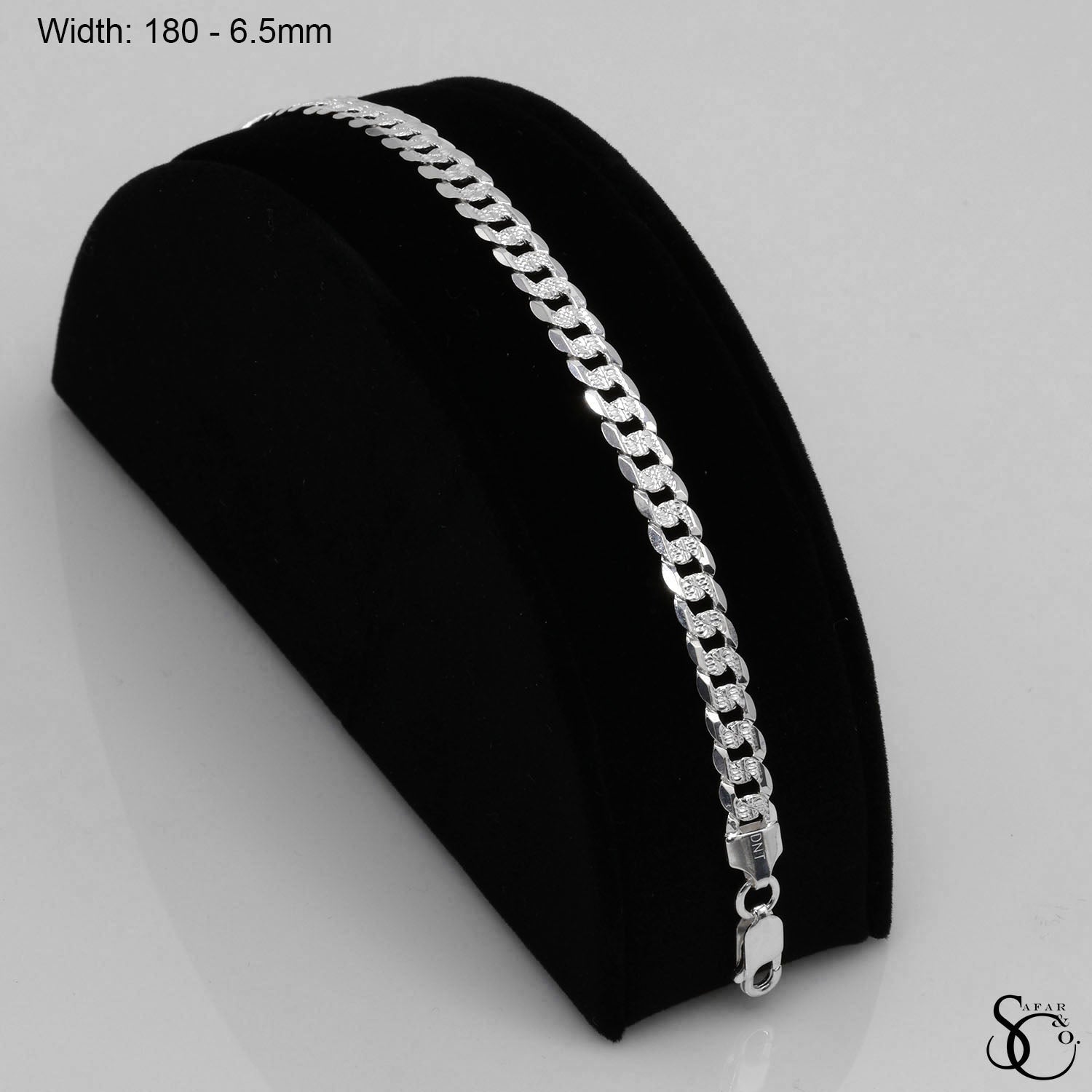 925 Sterling Silver 180 Pave Flat Curb Bracelet