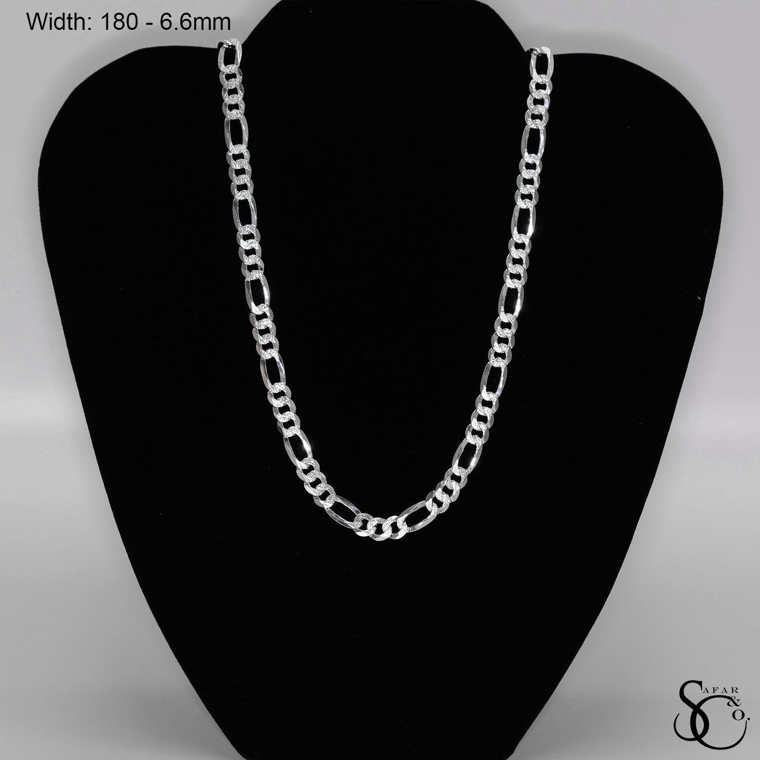925 Sterling Silver 180 Pave Flat Figaro Chain