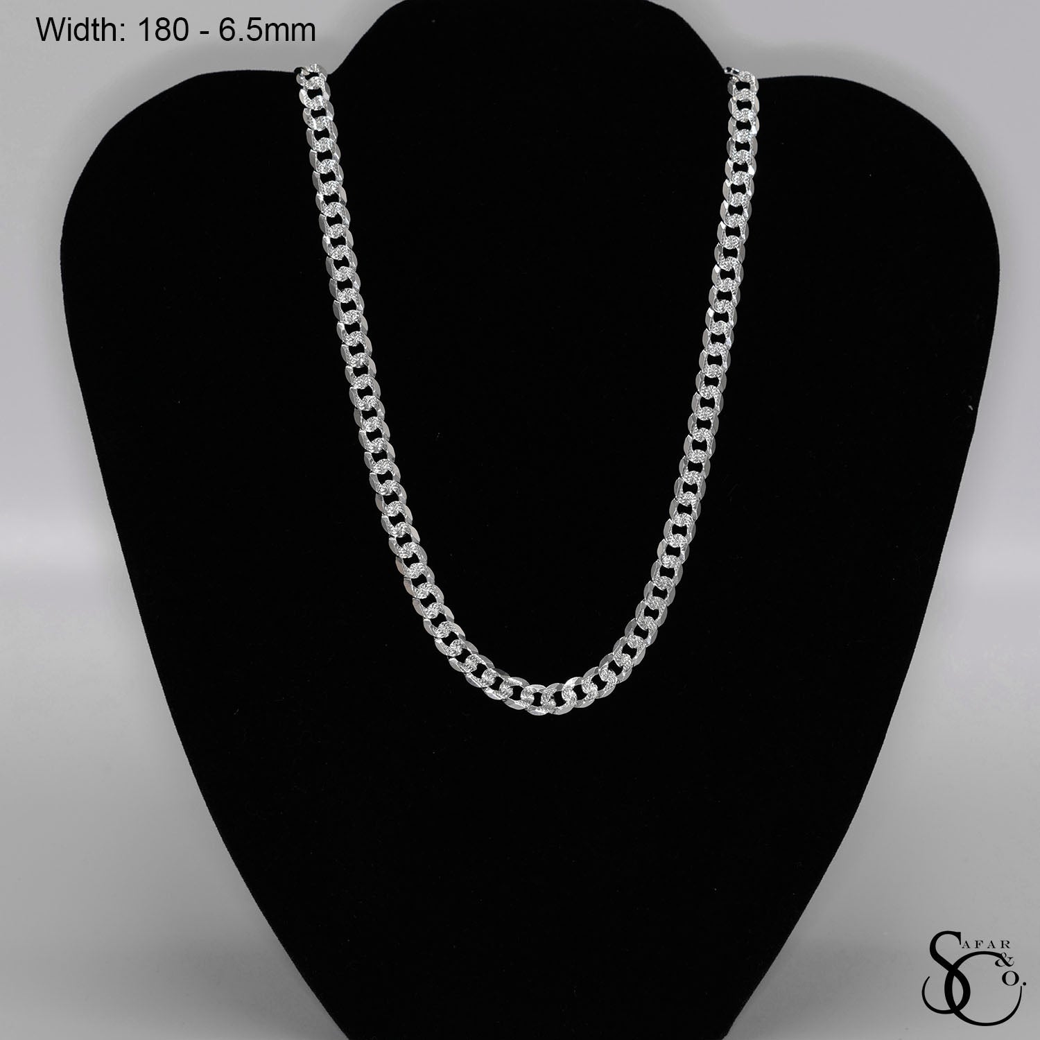 925 Sterling Silver 180 Pave Flat Curb Chain