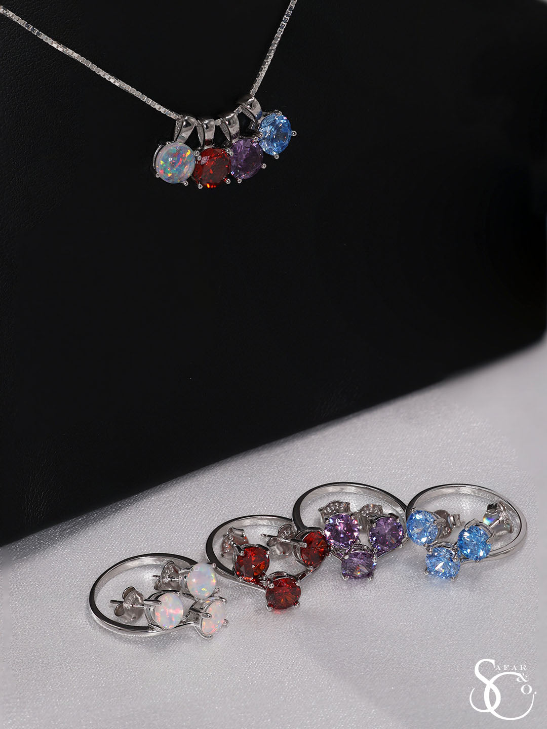 925 Sterling Silver Birthstone Pendant Earrings Ring Set