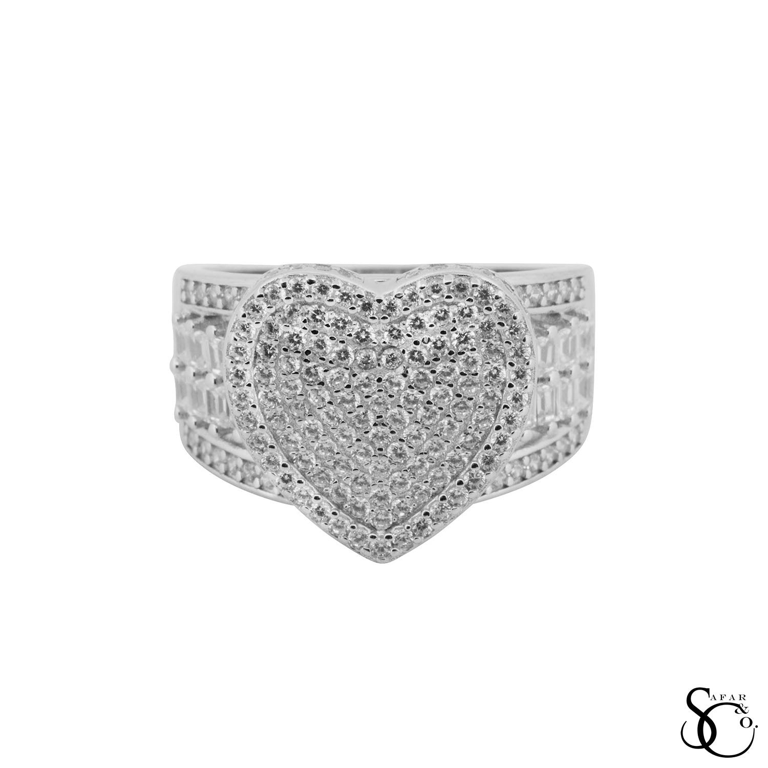 925 Sterling Silver Iced Out Heart Ring