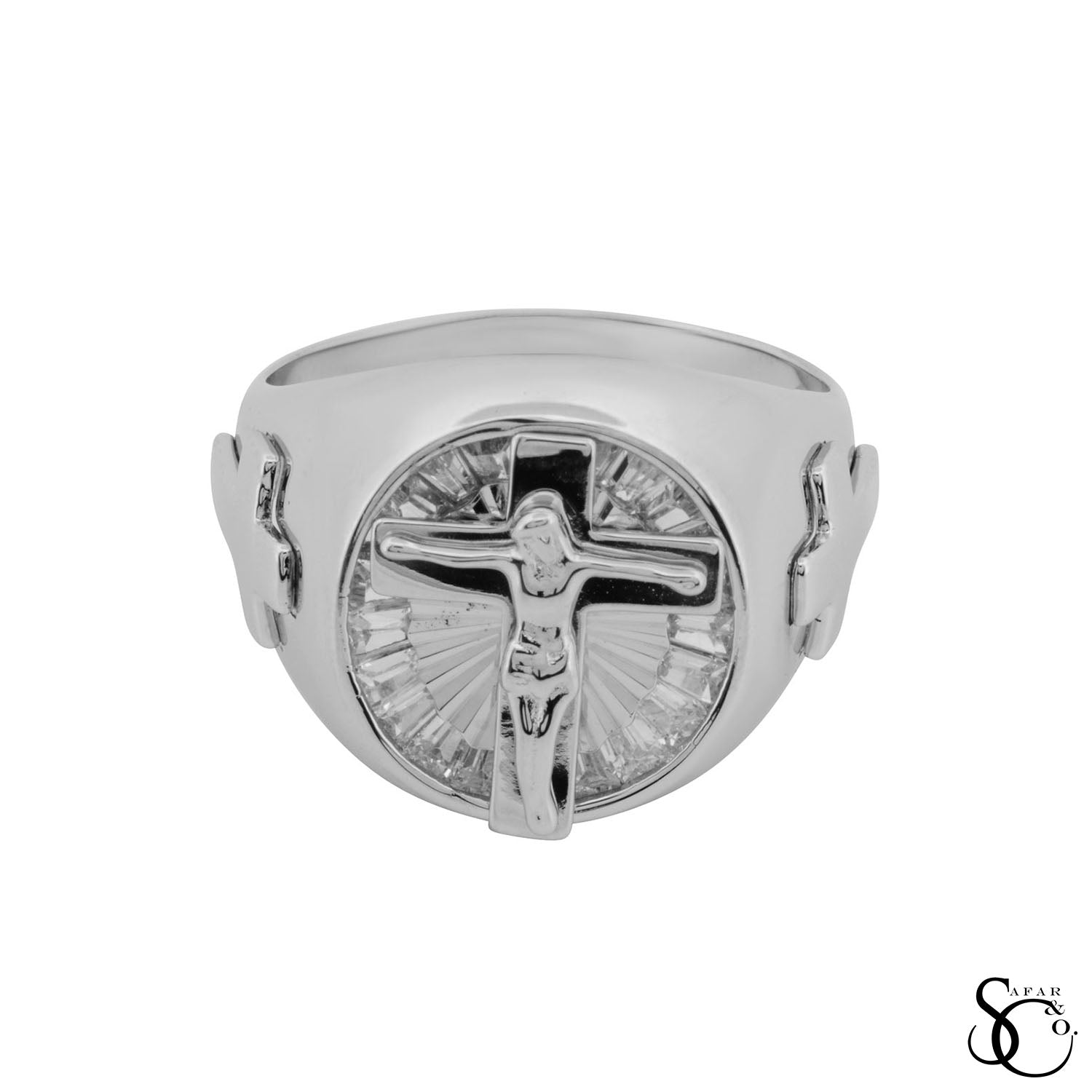 925 Sterling Silver Jesus Cross Crucifix Ring