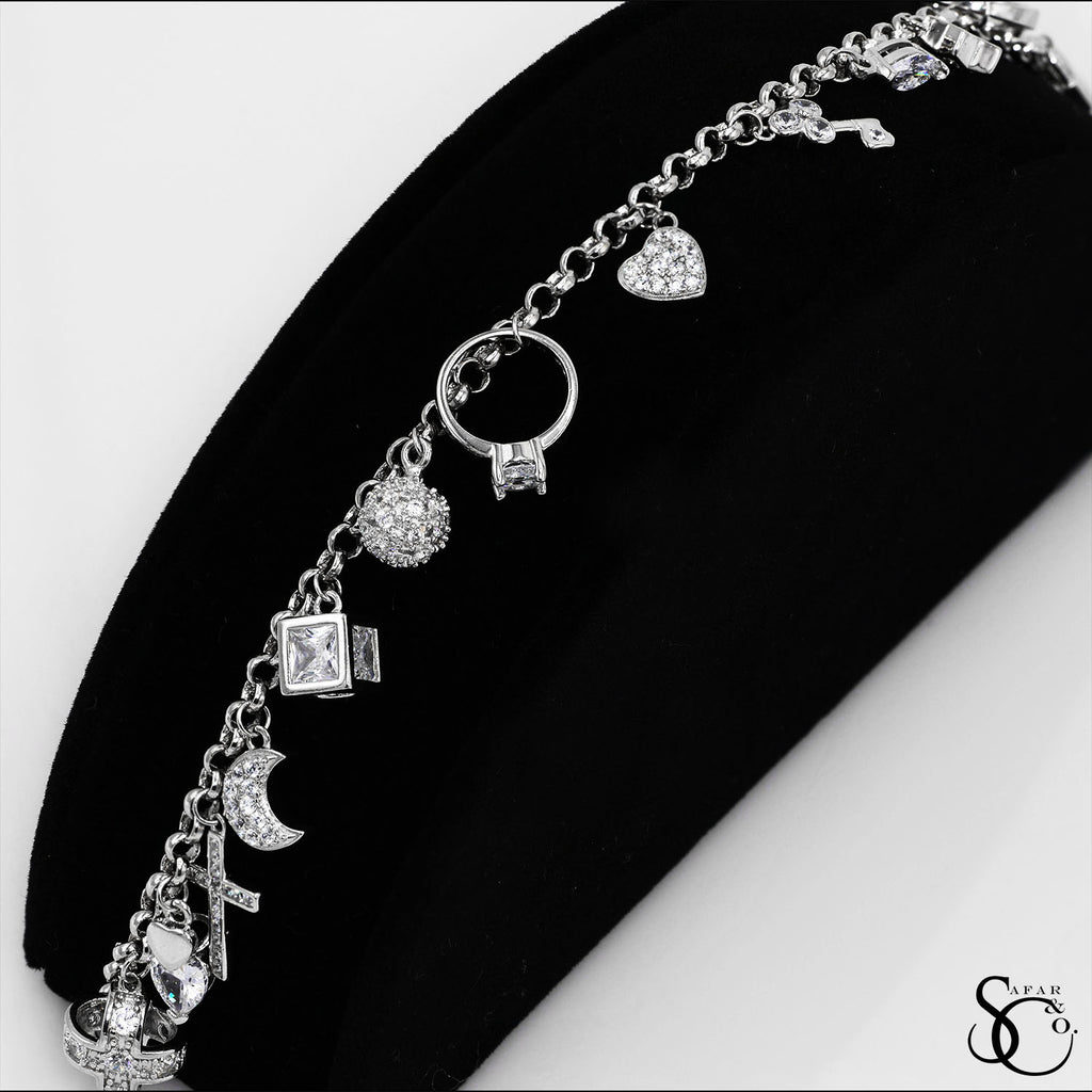 925 Sterling Silver Fancy Dangling Charm Bracelet