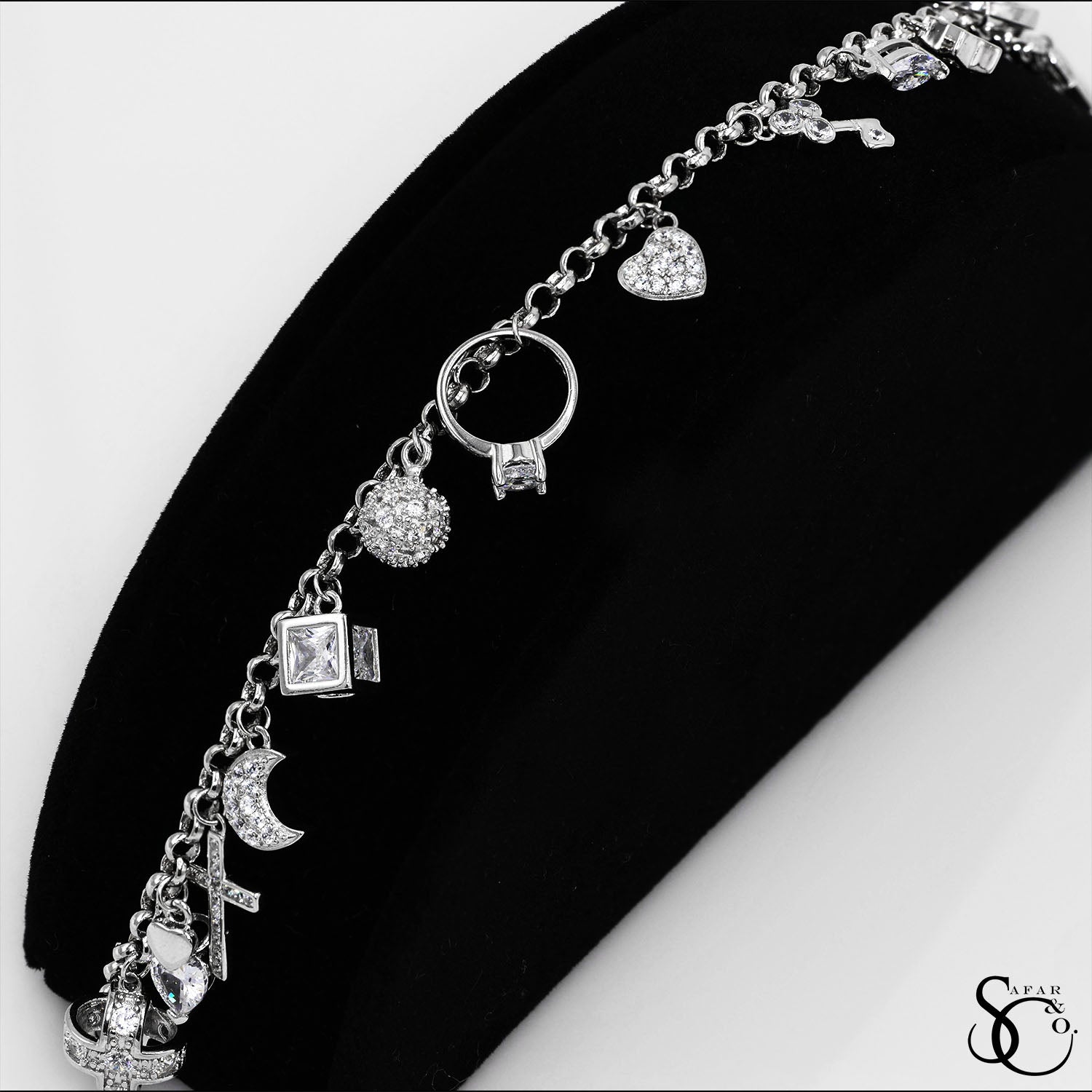 925 Sterling Silver Fancy Dangling Charm Bracelet