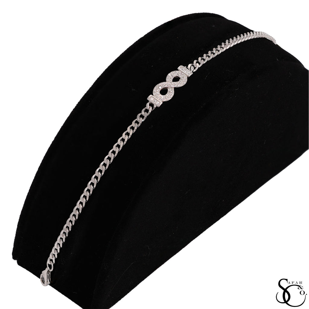 925 Sterling Silver Cuban Infinity Cubic Zirconia Bracelet