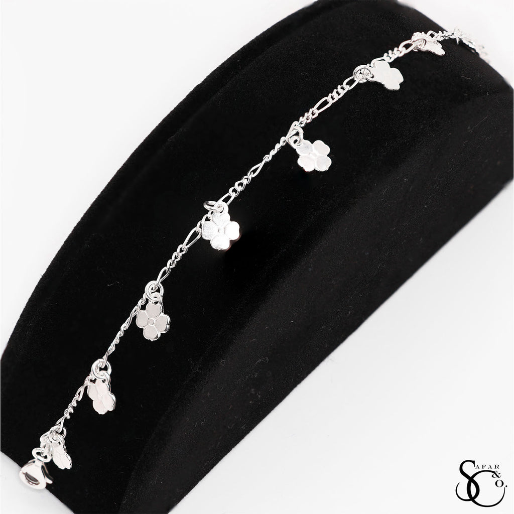 925 Sterling Silver Fancy Lucky Clover Bracelet