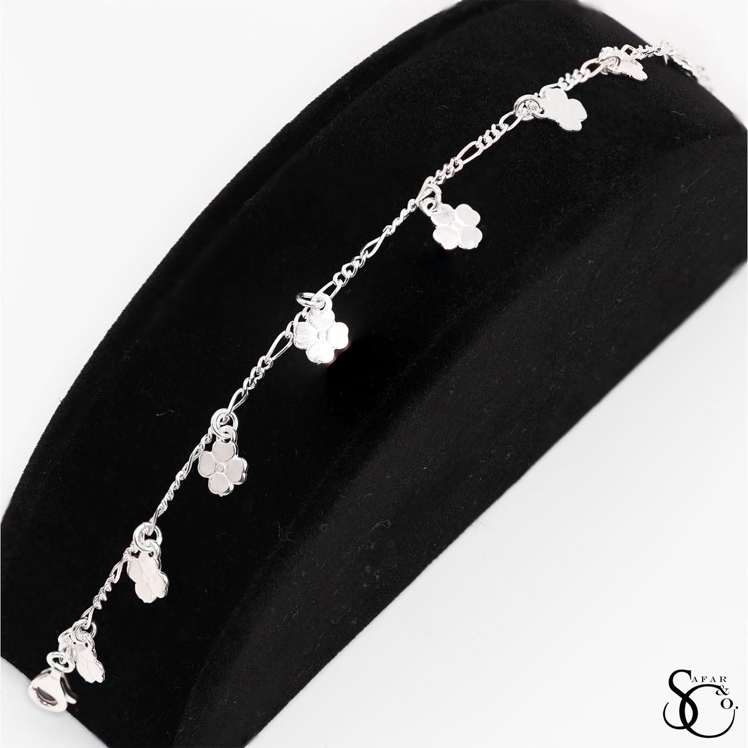 925 Sterling Silver Fancy Lucky Clover Bracelet