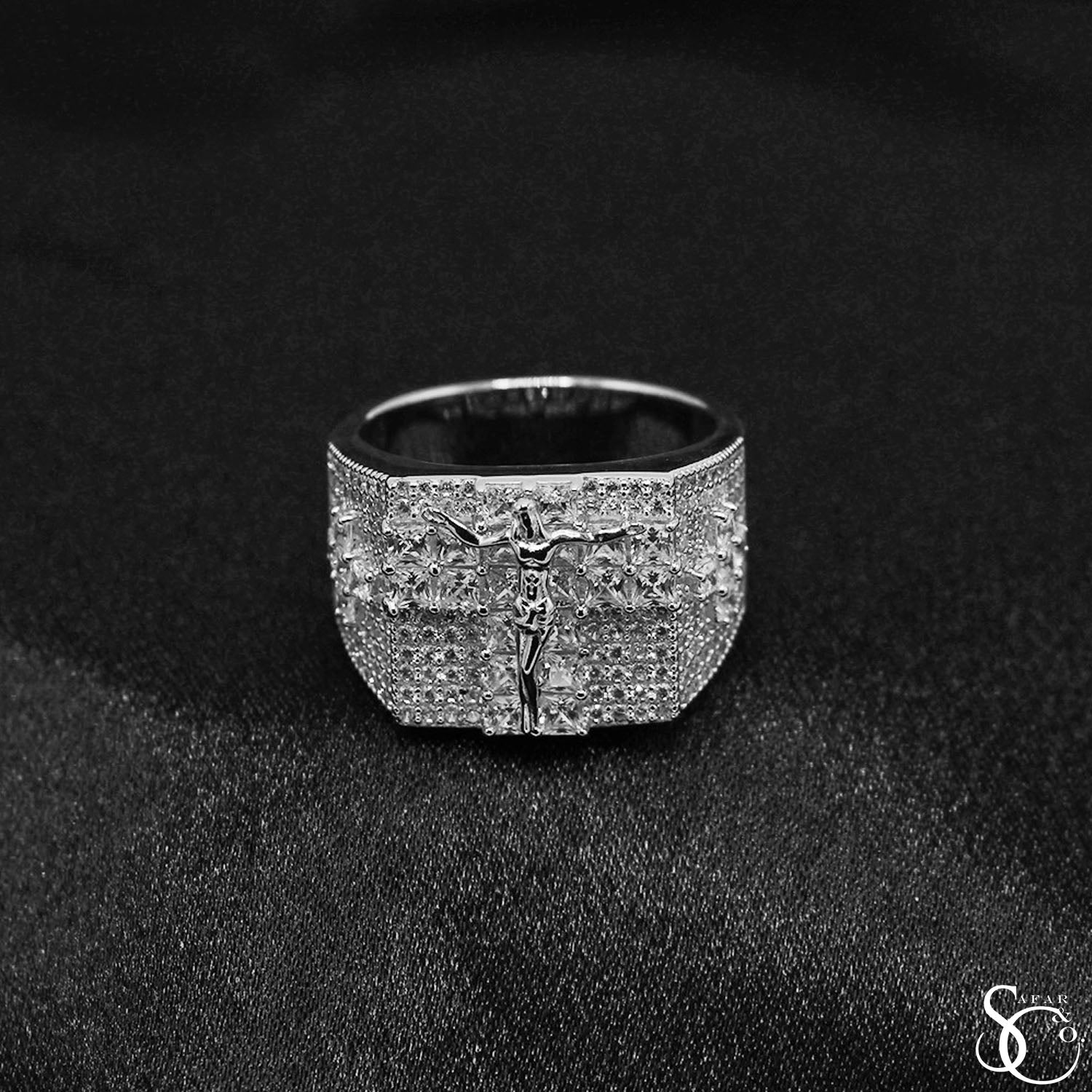 925 Sterling Silver Jesus Cross Crucifix Ring