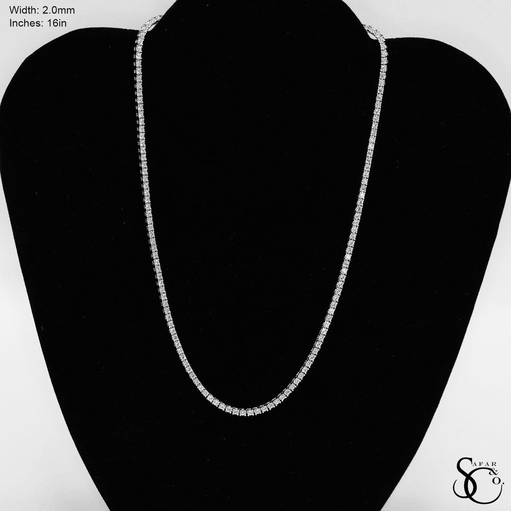 925 Sterling Silver 2.0mm Tennis Necklace 16 Inches